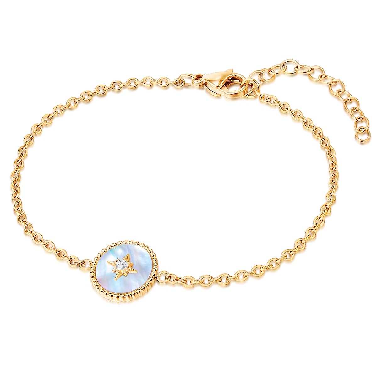VALERO PEARLS Damen Gliederarmband "VP763", Edelstahl, gelb, Edelstahl, Armbänder, mit Perlmutt-Anhänger