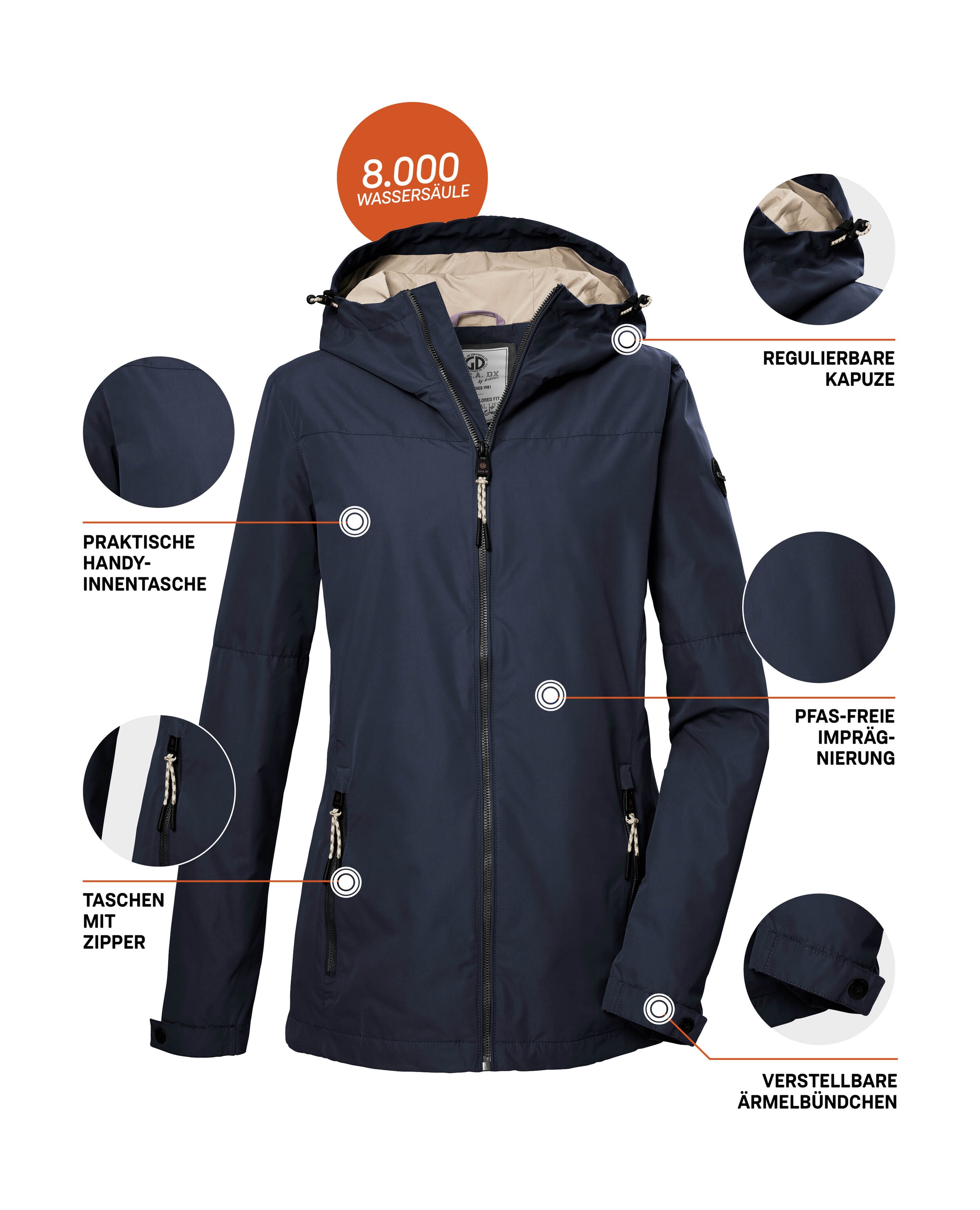 G.I.G.A. DX by killtec Funktionsjacke »GS 71 WMN JCKT«, Damenjacke: wasserdicht, winddicht, PFAS-frei, verstellbar, Kapuze