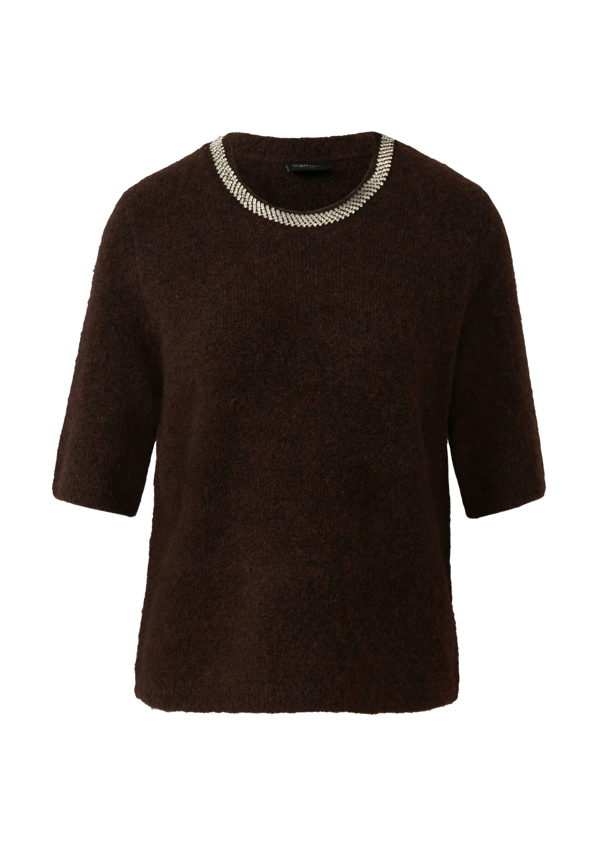 s.Oliver BLACK LABEL Strickpullover halbarm, mit Glitzersteinen besetzter Rundhals
