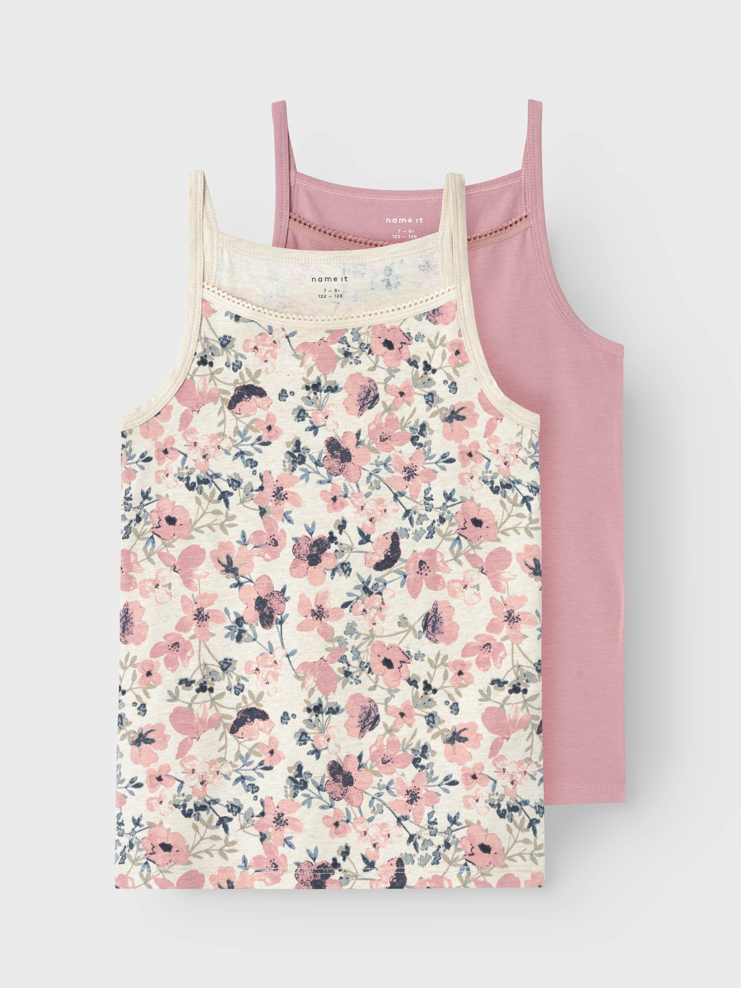 Name It Unterhemd "NKFSTRAP für Mädchen mit floralem Print im 2er-Pack" Packung, 2 Stk. bedruckt, casual, regular fit, Baumwollmischung, Rundhals