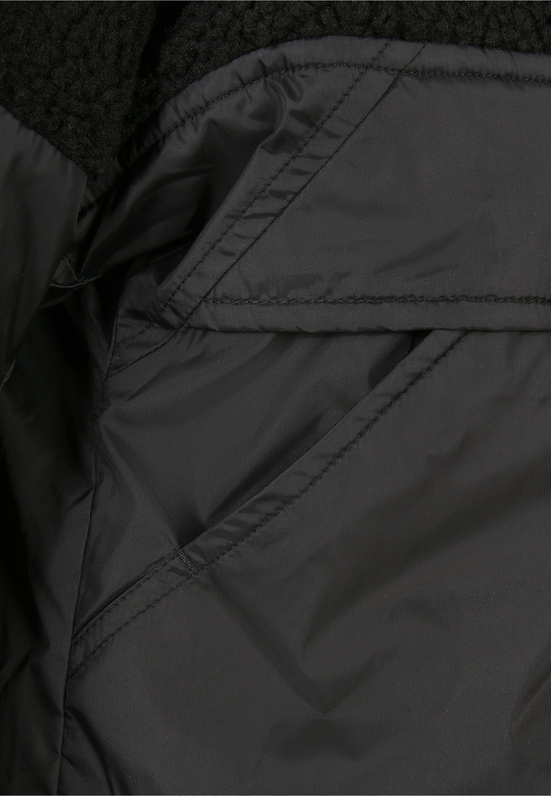 URBAN CLASSICS Winterjacke »Urban Classics Damen Ladies Sherpa Mix Pull Over Jacket« 1 Stk. tlg. mit Kapuze