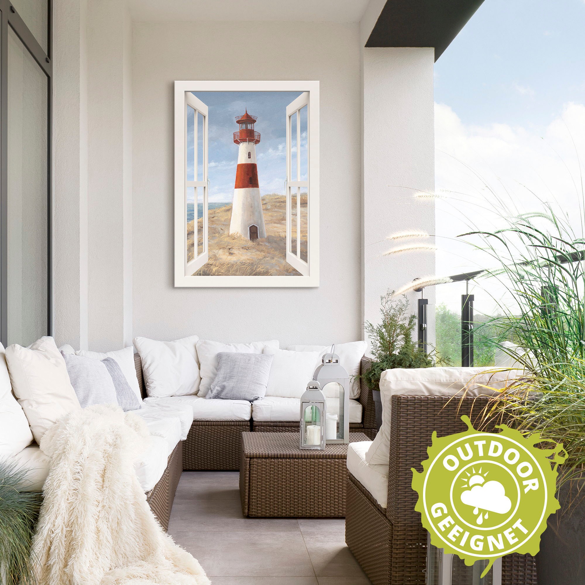 Artland Wandbild »Leuchtturm I Fensterblick«, Gebäude, (1 St.), als Alubild, Outdoorbild, Leinwandbild, Poster in verschied. Größen