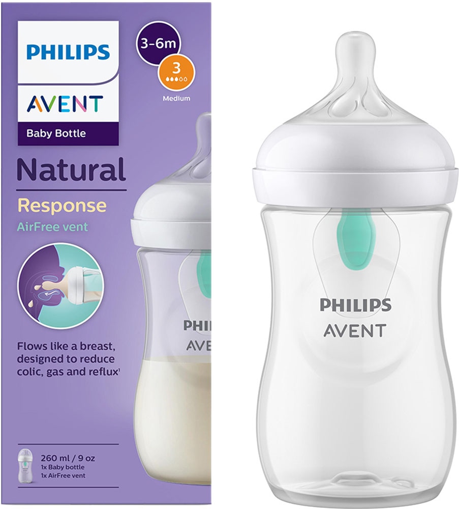 PHILIPS AVENT Baby Babyflasche "Natural Response Babyflasche", 260ml, transparent, Kunststoff, H:16,6cm, Trinkflaschen, mit AirFree Ventil, mittlere