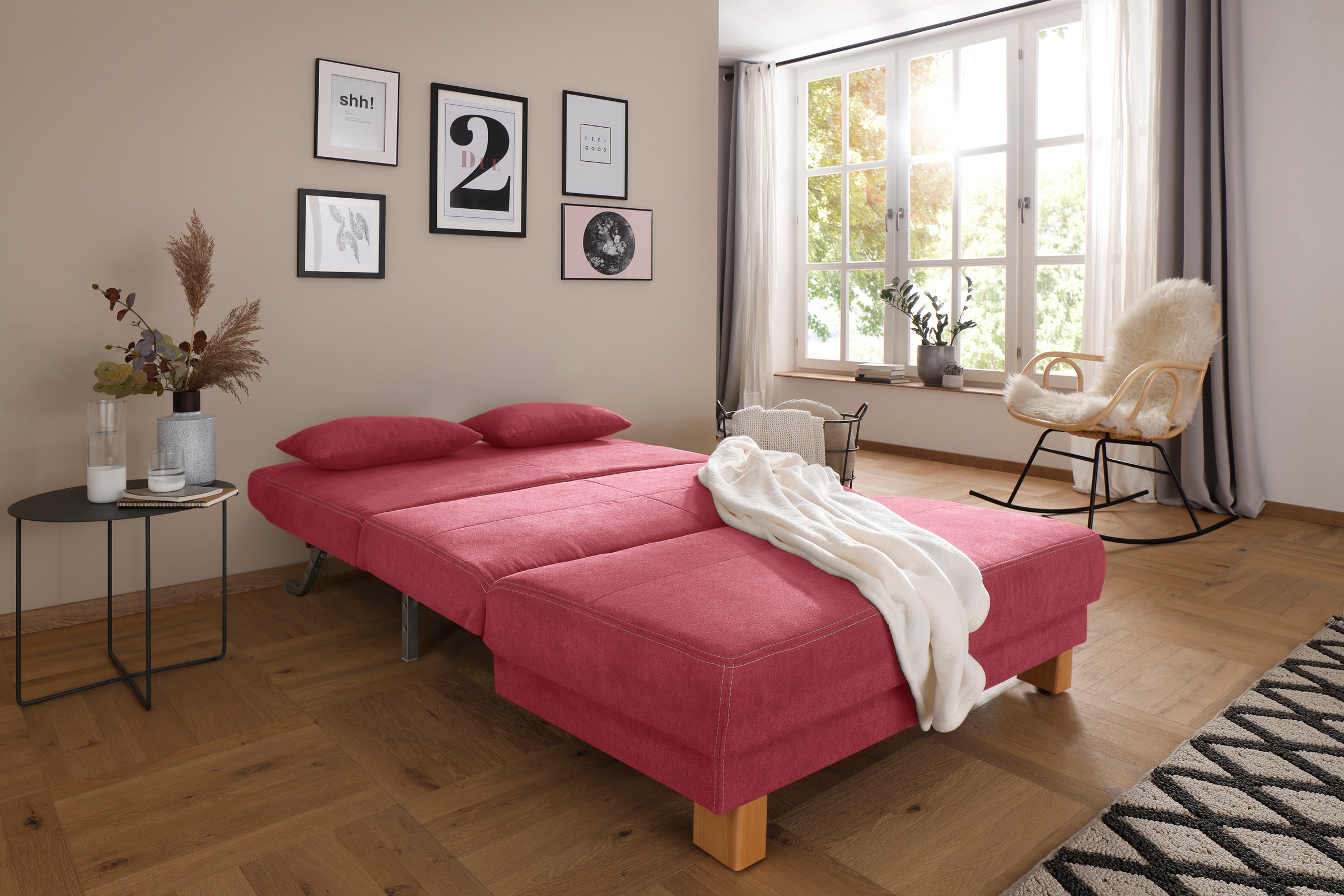 Home affaire Schlafsofa »Gina«, vom Sofa zum Bett mit einem Handgriff, in 4 Breiten, Nierenkissen