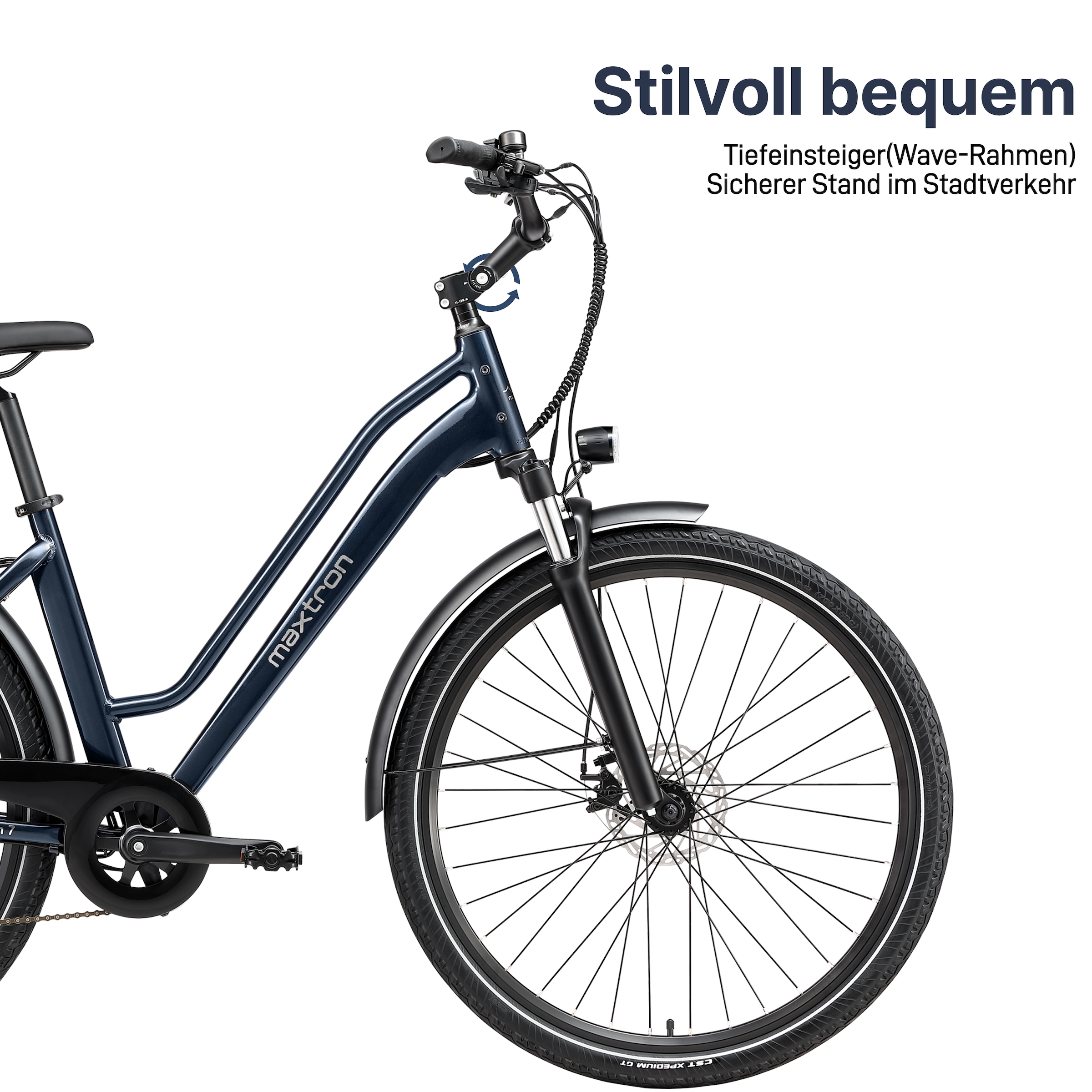 Maxtron »Maxtron Urban 7 E-Citybike 28 Zoll« 7 Gang Shimano Altus Schaltwerk Kettenschaltung Heckmotor 250 W Packung,  Tiefeinsteiger für Damen