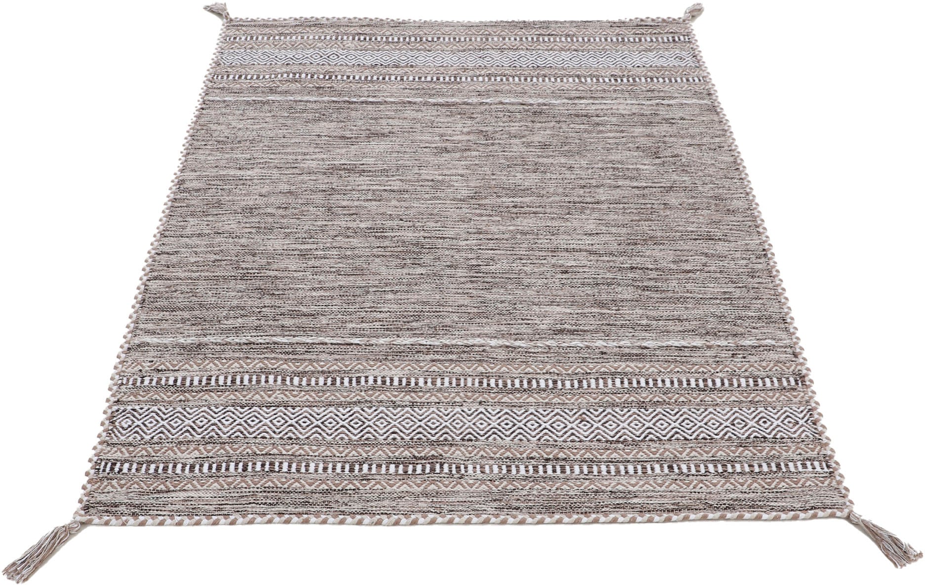 carpetfine Teppich »Kelim Azizi«, rechteckig, 5 mm Höhe, Baumwolle, Wendeteppich mit Fransen, Wohnzimmer