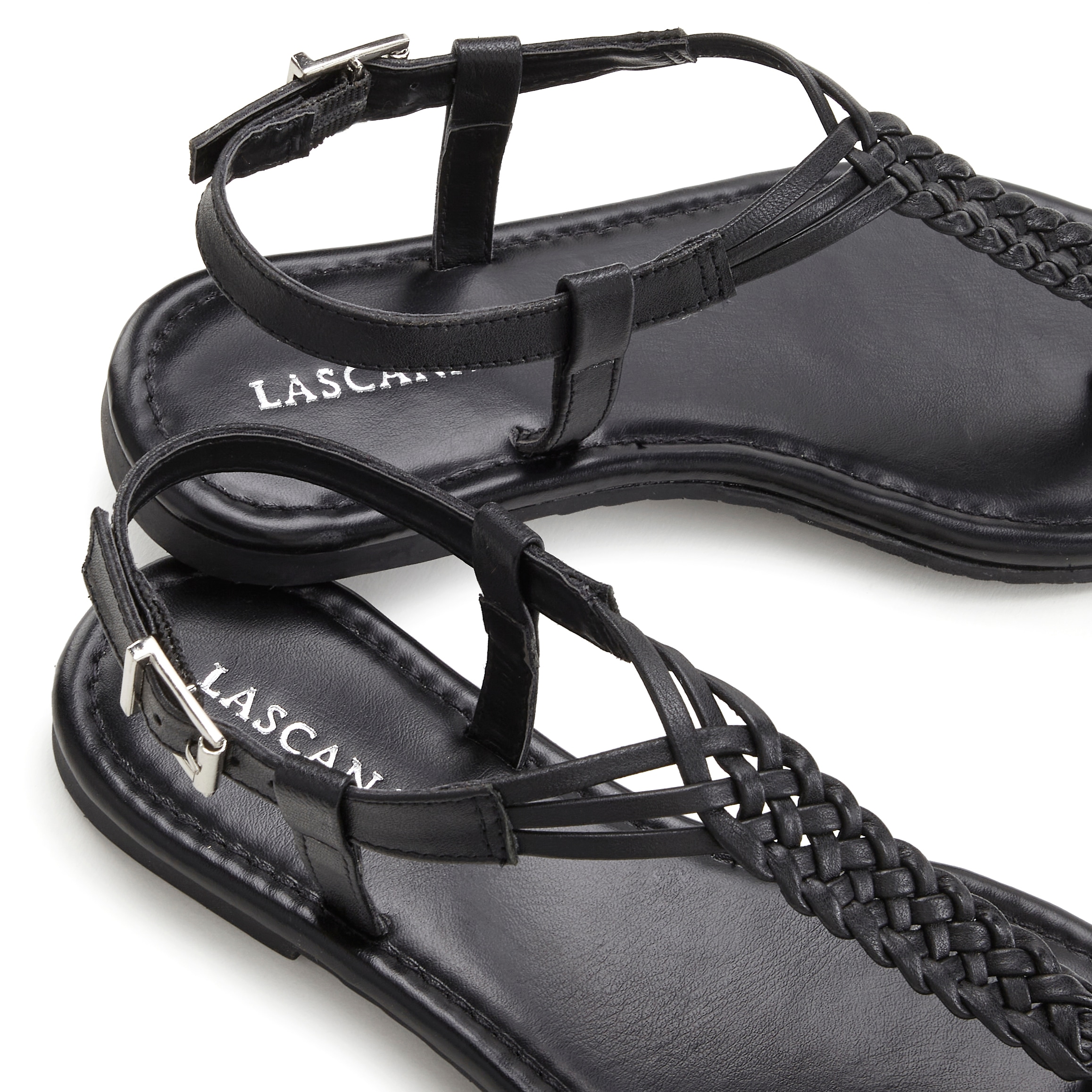 LASCANA Zehentrenner »Sandalette, Sommerschuh«, Sandale aus Leder mit Flecht-Optik
