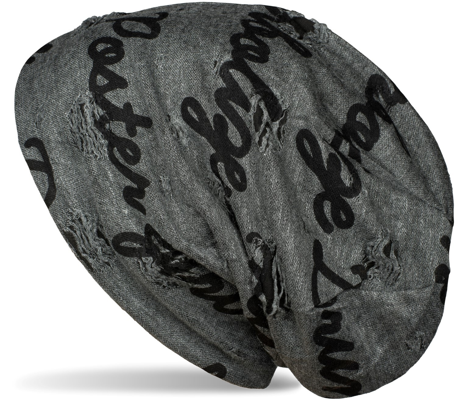 styleBREAKER Beanie "Beanie mit Sprüche Print und Rissen" 1 Stk. günstig online kaufen