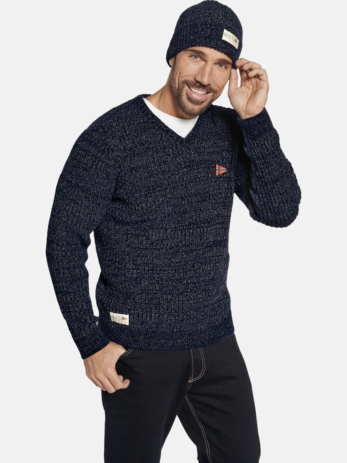 Jan Vanderstorm Rundhalspullover "Pullover mit Mütze RONAI" günstig online kaufen