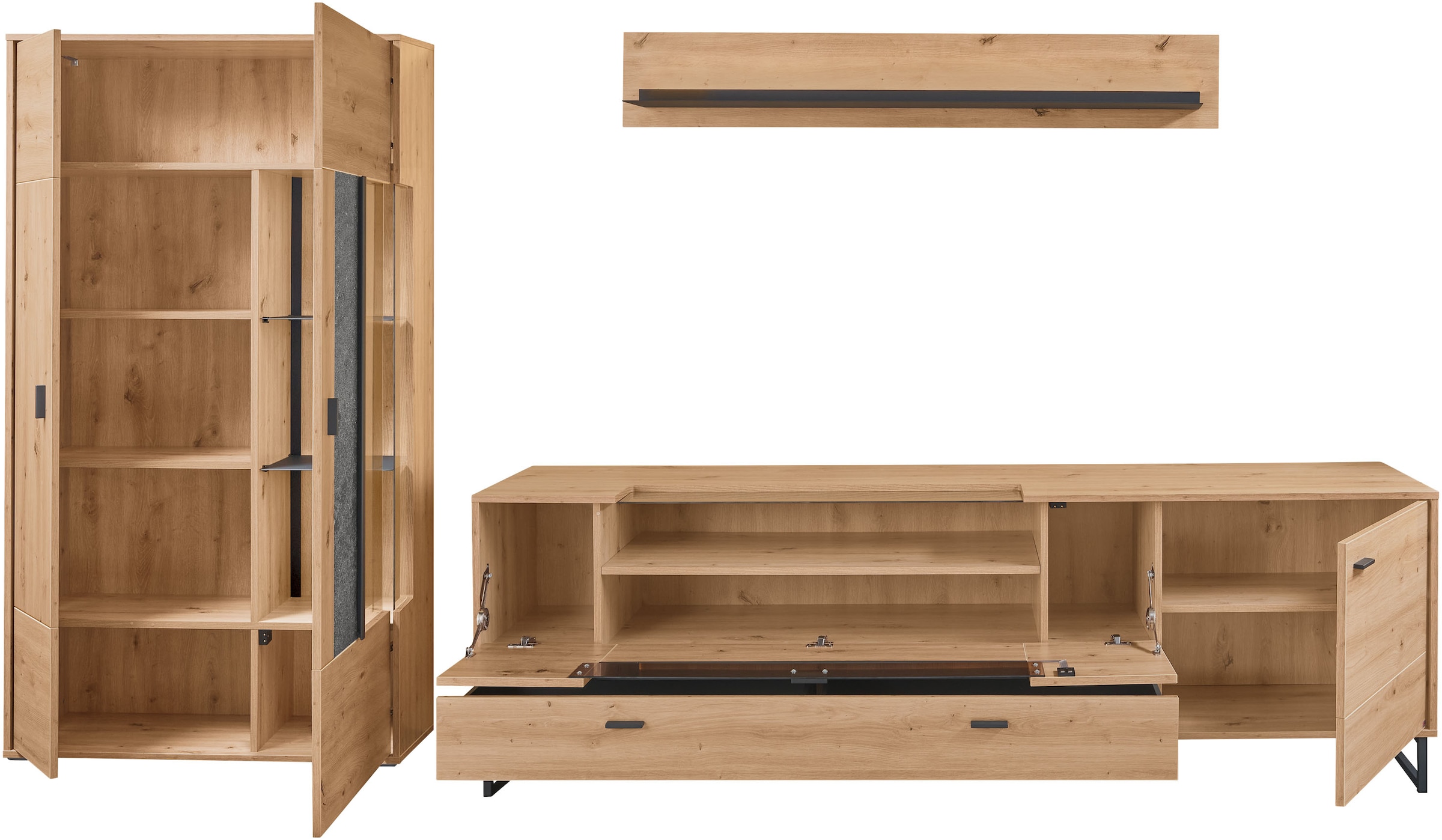 set one by Musterring TV-Wand »Deltona«, (3 St.), Zierelemente aus Sandstein, inkl. Beleuchtung, Gesamtbreite ca. 317 cm