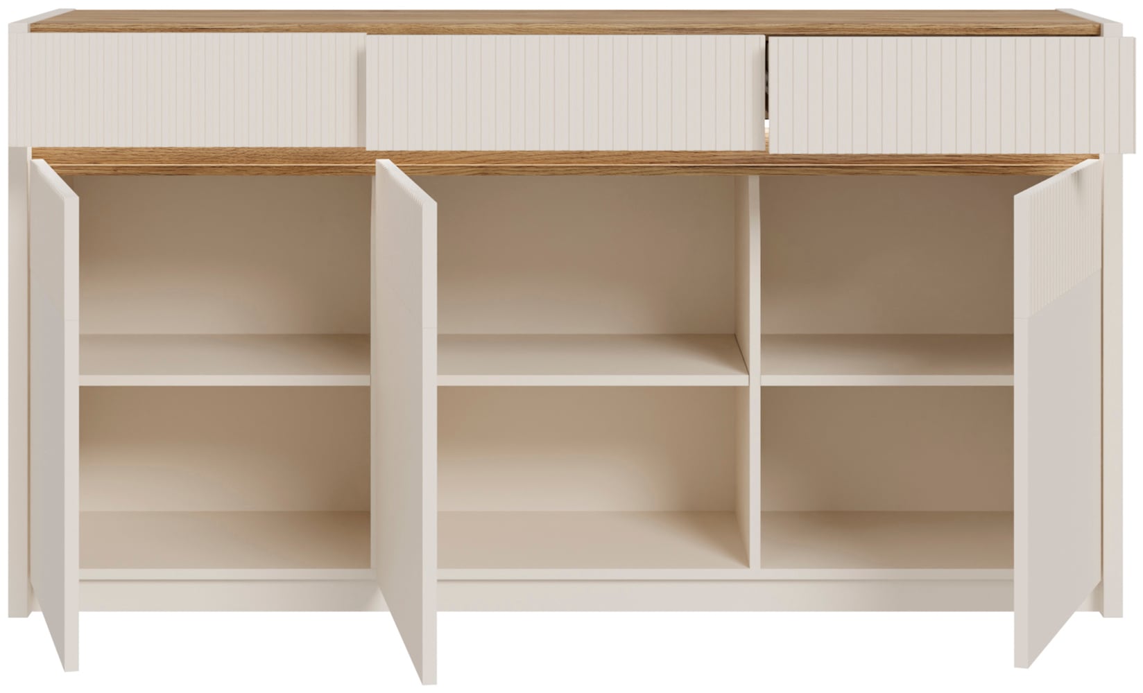 FORTE Sideboard »Oak Square«, Sideboard, Beleuchtung, Soft Close, Lamellenoptik