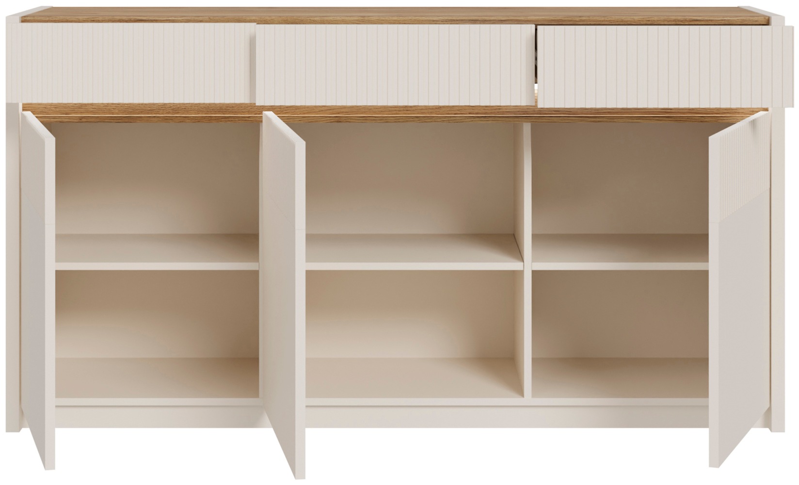 Thumbnail - FORTE Sideboard "Oak Squere" Sideboard, Beleuchtung, Soft Close, Lamellenoptik