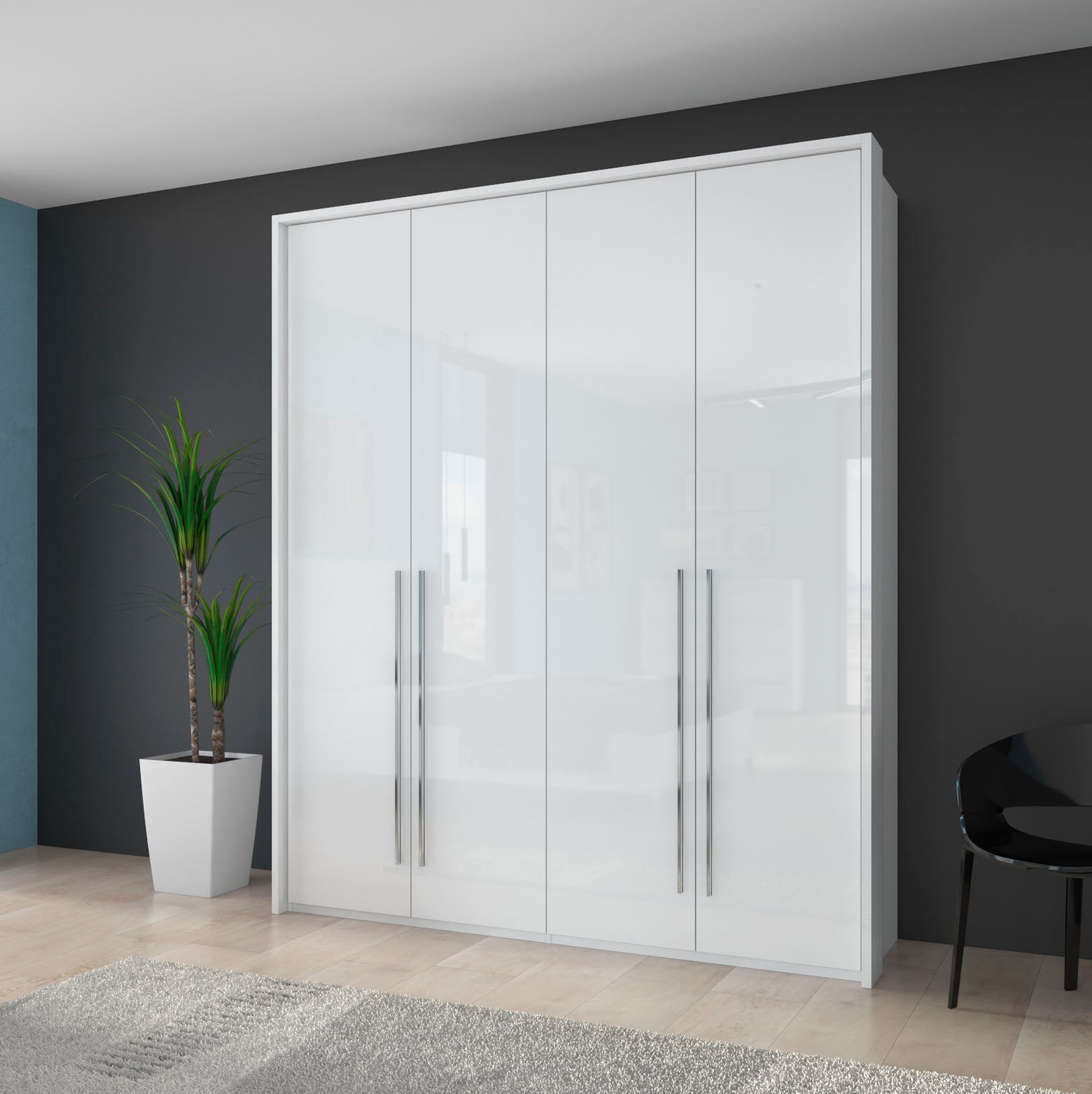 OTTO home Kleiderschrank "Piano, inklusive Rahmen und Beleuchtung, soft-close-Funktion" viele Breiten zur Auswahl, 226cm hoch, beige oder weiß, UV lackiert, Hochglanzfronten, FSC-zertifiziert