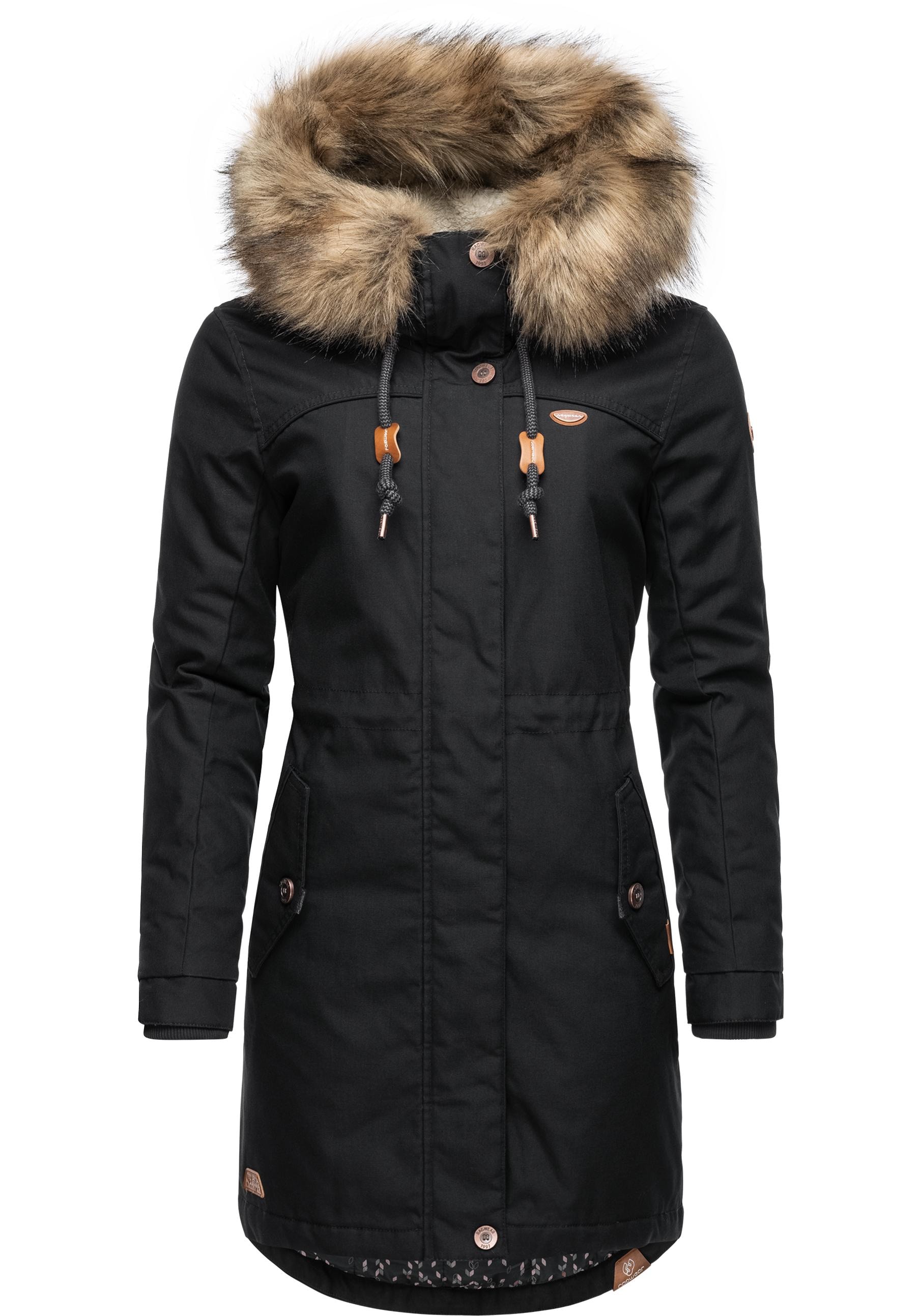 Ragwear Winterjacke »Tawny«, mit Kapuze, stylischer Winterparka mit großer Kapuze und Kunstfellkragen