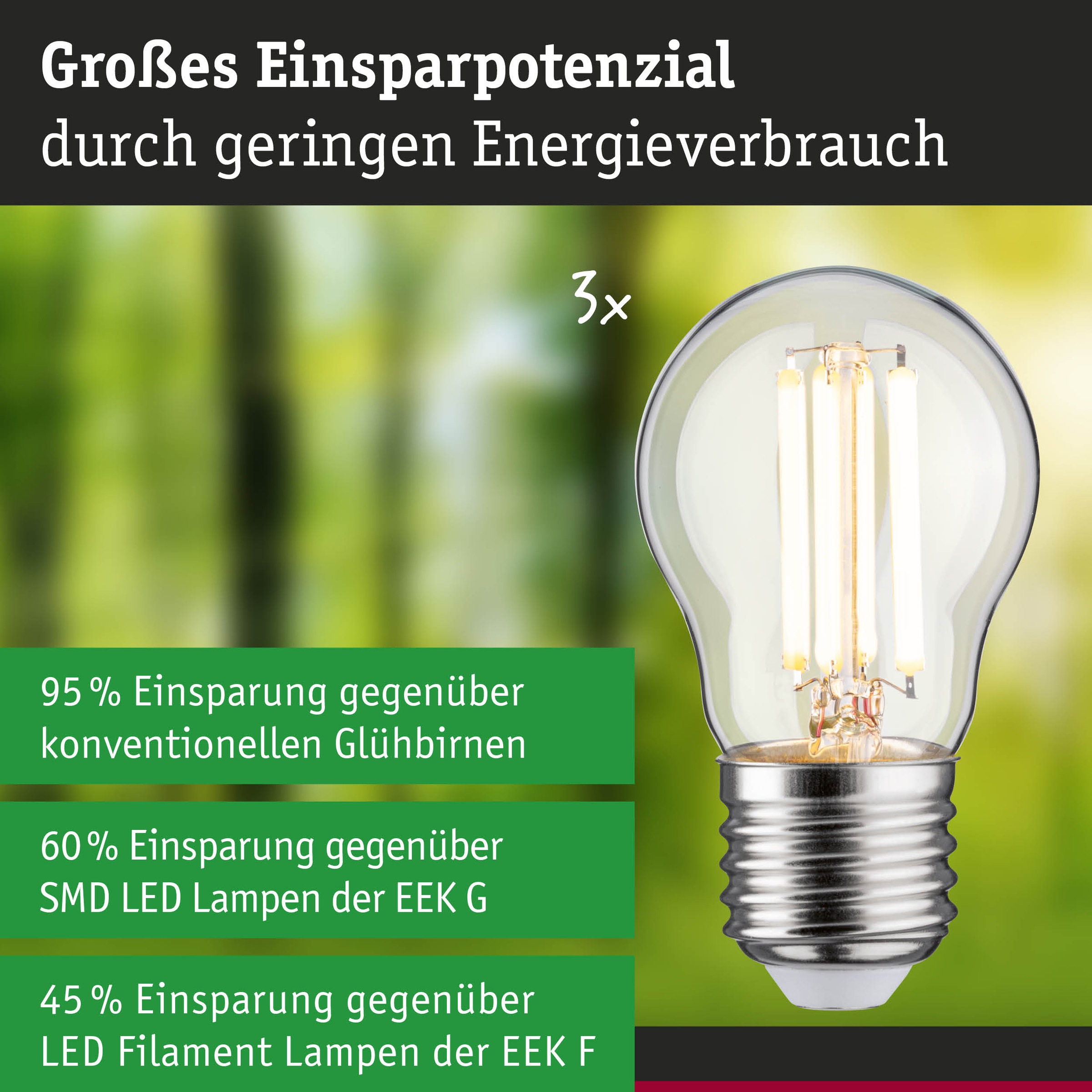 Paulmann LED-Leuchtmittel »Efficient-Line 3er-Pack Tropfen 525lm 2,5W 3000K klar 230V« E27 3 Stk. Warmweiß