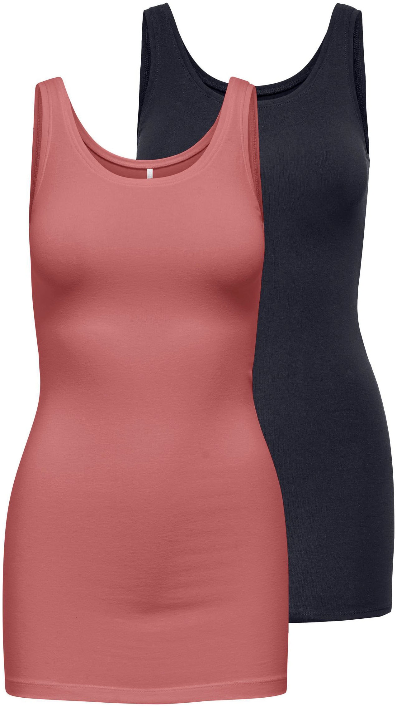 ONLY "ONLLIVE – Slim-Fit Tanktops mit Stretch für optimalen Sitz" Packung, 2er-Pack, 2 Stk. slim fit, casual, Jersey, Baumwollmischung, Rundhals