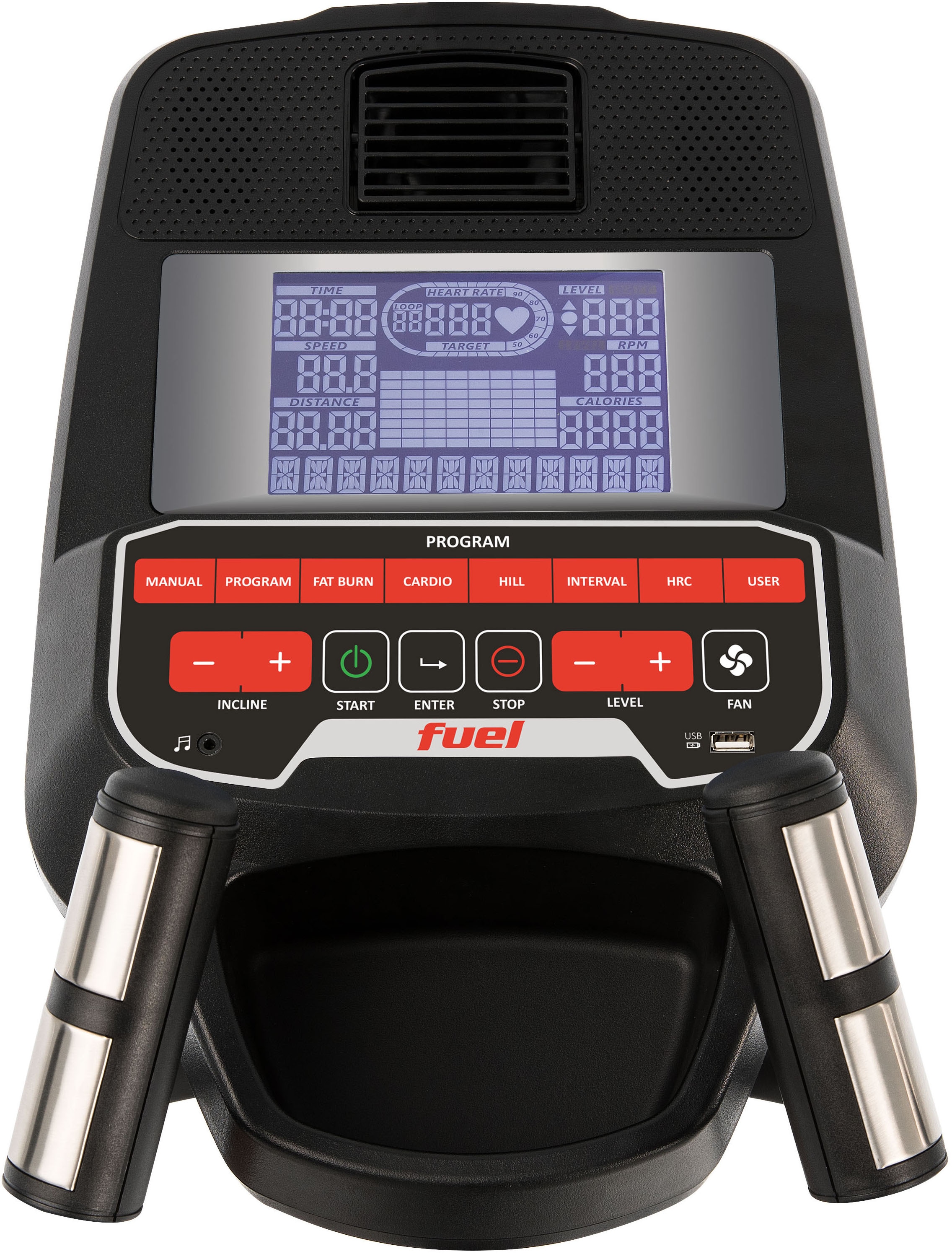 Fuel Fitness Crosstrainer »EC600 Crosstrainer mit Steigung«, 20 Stufen Steigung, 50,8 cm Schrittlänge, Pulsmessung, App‑kompatibel