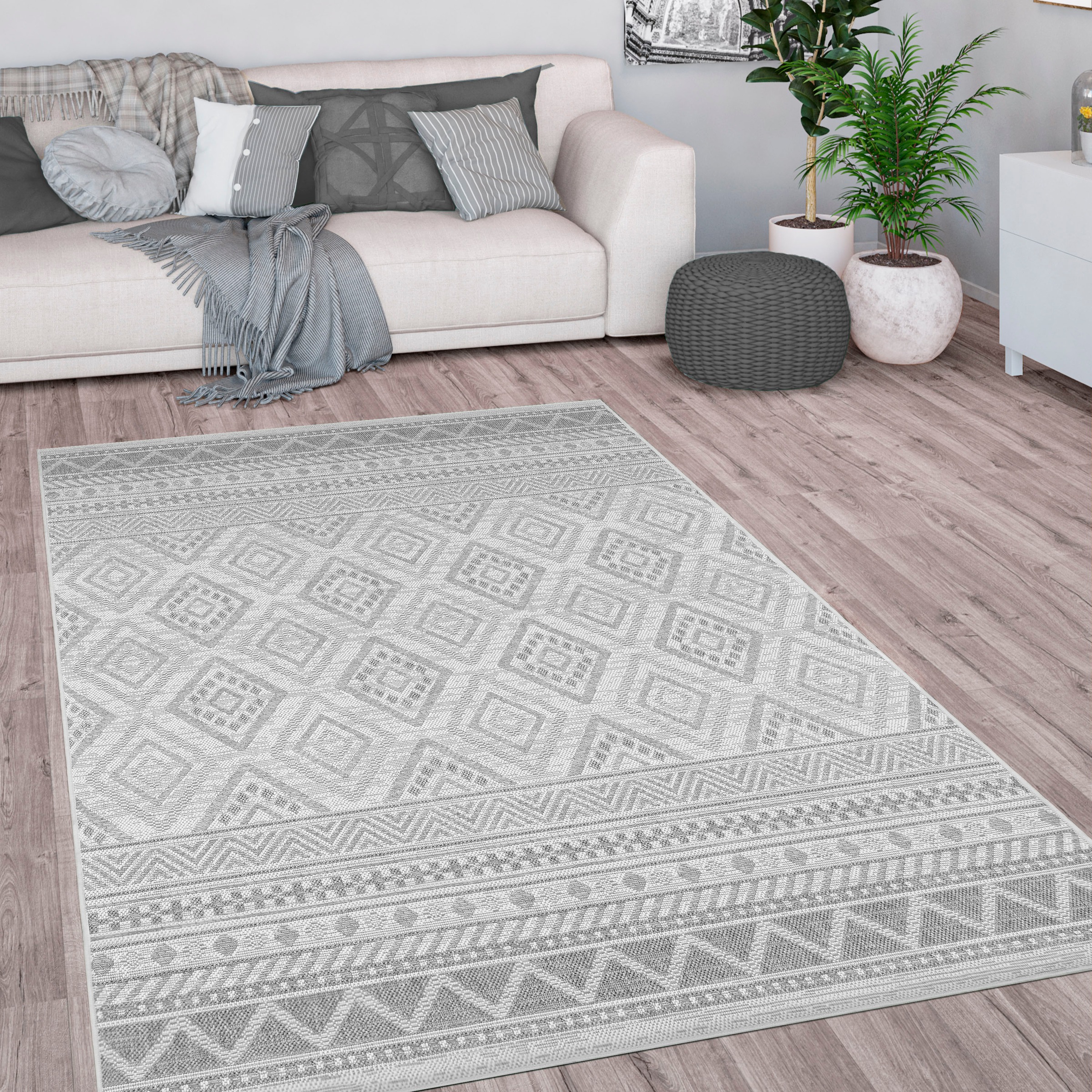 Paco Home Teppich »Vermont 184«, rechteckig, 4 mm Höhe, Flachgewebe, modernes Design mit Rauten, gesteift, Outdoor geeignet