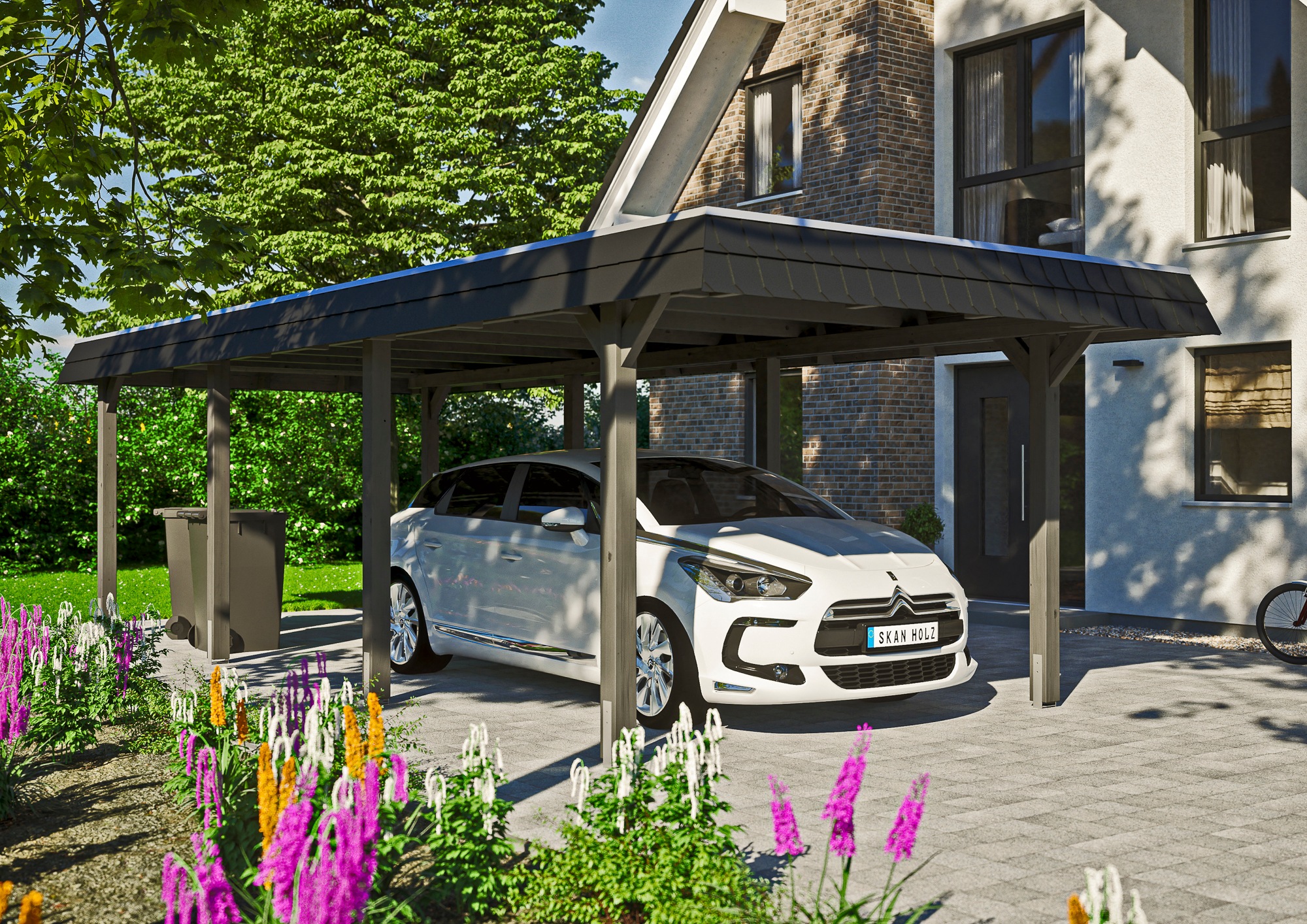 Skanholz Einzelcarport »Wendland«, 291 cm, Anthrazit, schwarze Blende