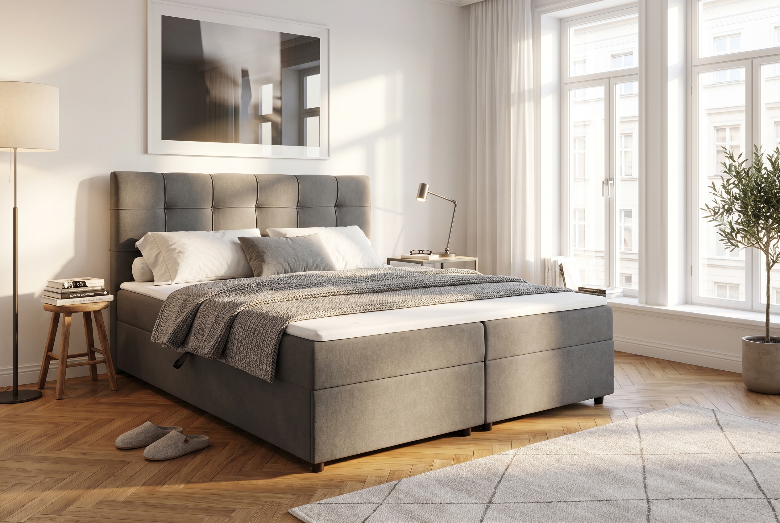 OTTO home Boxbett "TOMMES, Polsterbett mit Bettkasten und Taschenfederkernmatratze H3" mit Kaltschaumtopper, Chenille-Bezug, Liegefläche 180x200 cm