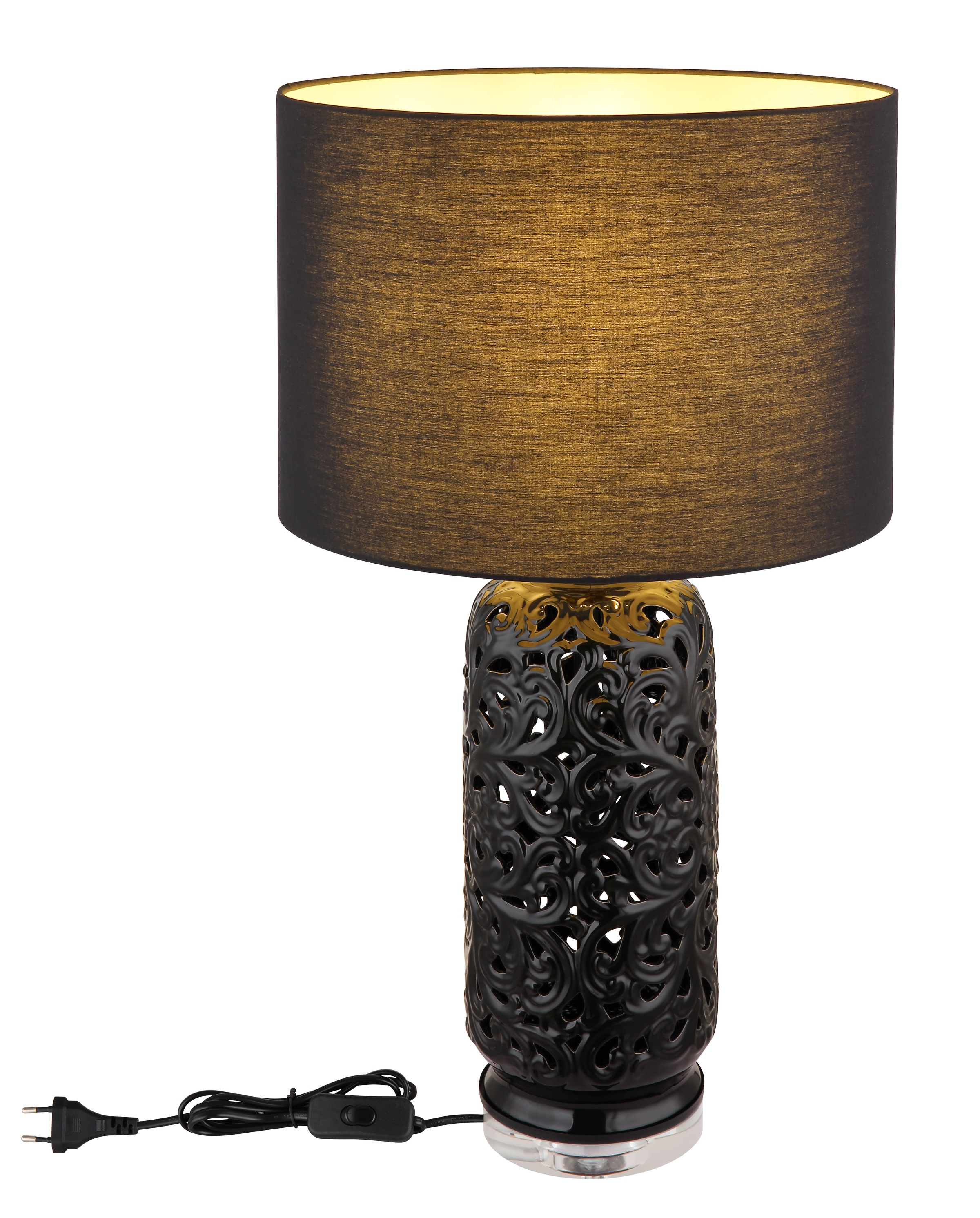 GLOBO LIGHTING Tischleuchte »SEBASTIAN«, Leuchtmittel E27 | ohne Leuchtmittel, Tischlampe/Schlafzimmer/Wohnzimmer/Textil schwarz