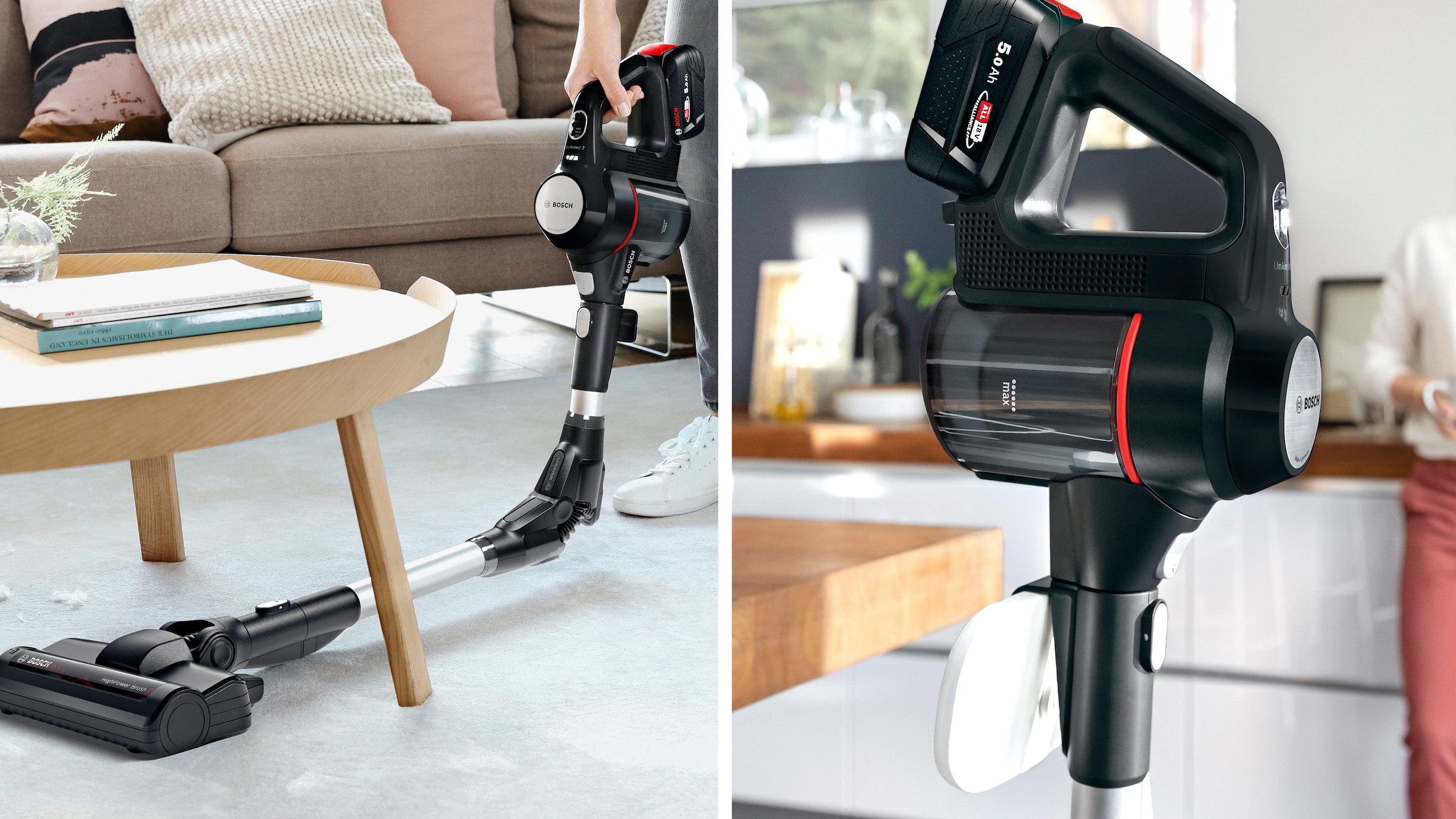 BOSCH Akku-Stielstaubsauger »Unlimited 7 BSS715FRSH, Knickrohr, Hygiene-Filter, 10 J. Motorgarantie«, 2x 5 Ah Akku, lange Laufzeit, Schnellladegerät, viel Zubehör