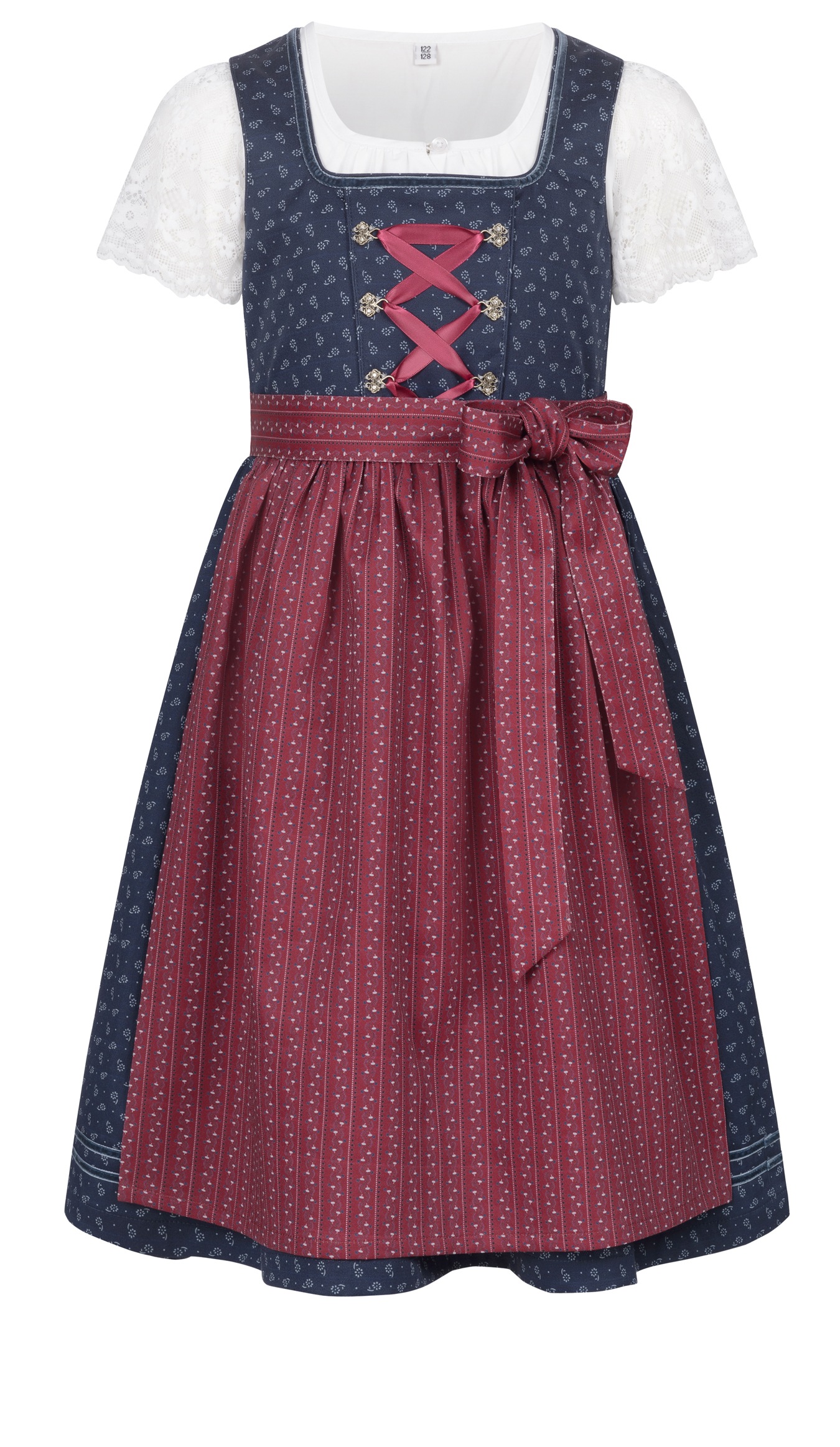 NÜBLER Mädchen Dirndl "Kinderdirndl Gesr", blau, Gr. 128, Obermaterial: 100% Baumwolle CO., Kleider