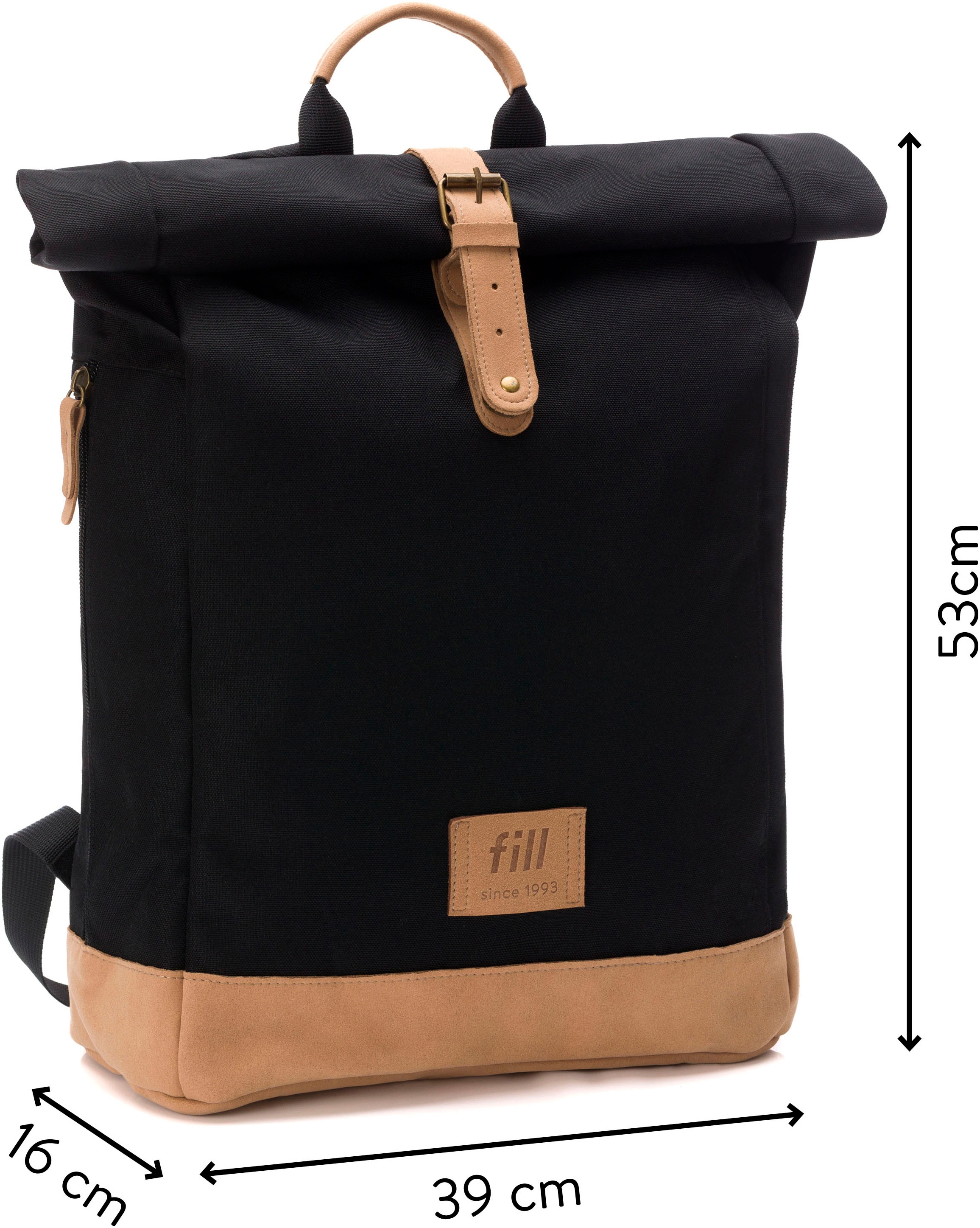 Fillikid Wickelrucksack »Rolltop Berlin schwarz« Reflektoren inkl. Wickeltunterlage