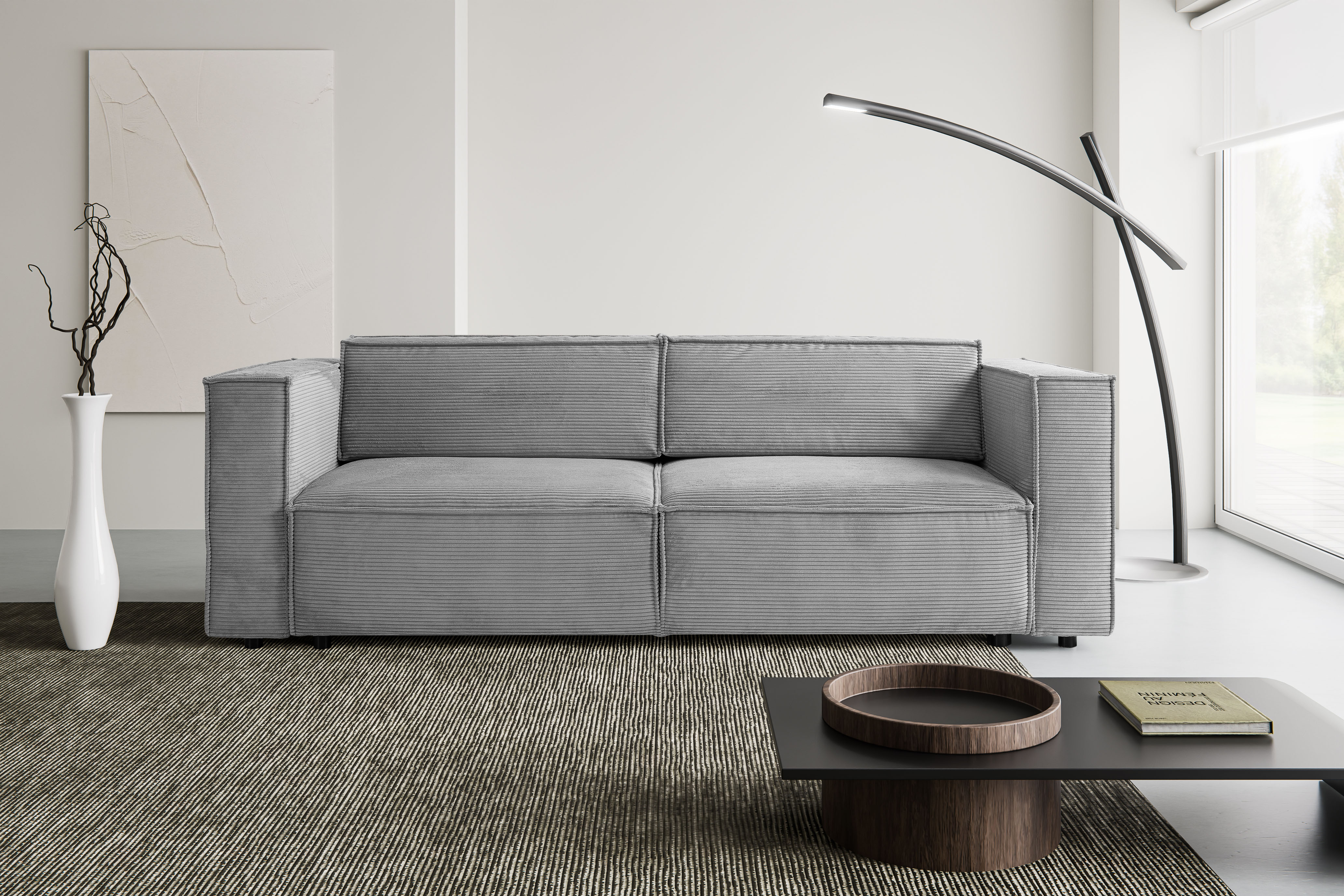WERK2 Schlafsofa "Kansas Breite 252 cm, modern & bequem, viel Platz, kubisches Design" Cord, Bettkasten