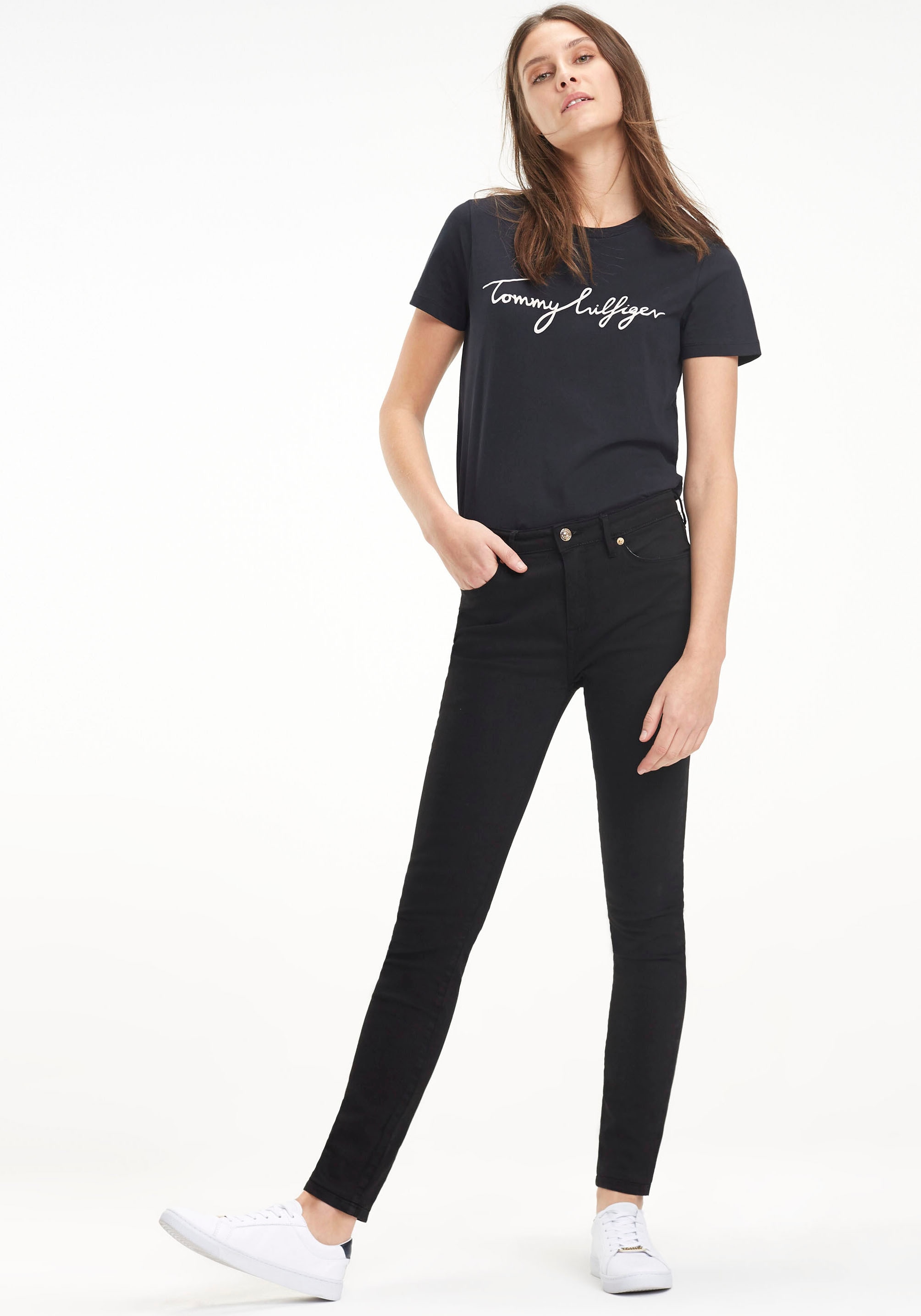 Skinny-fit-Jeans für | mit bestellen BAUR Hilfiger RW«, COMO Logo-Badge Hilfiger SKINNY »HERITAGE Tommy Tommy