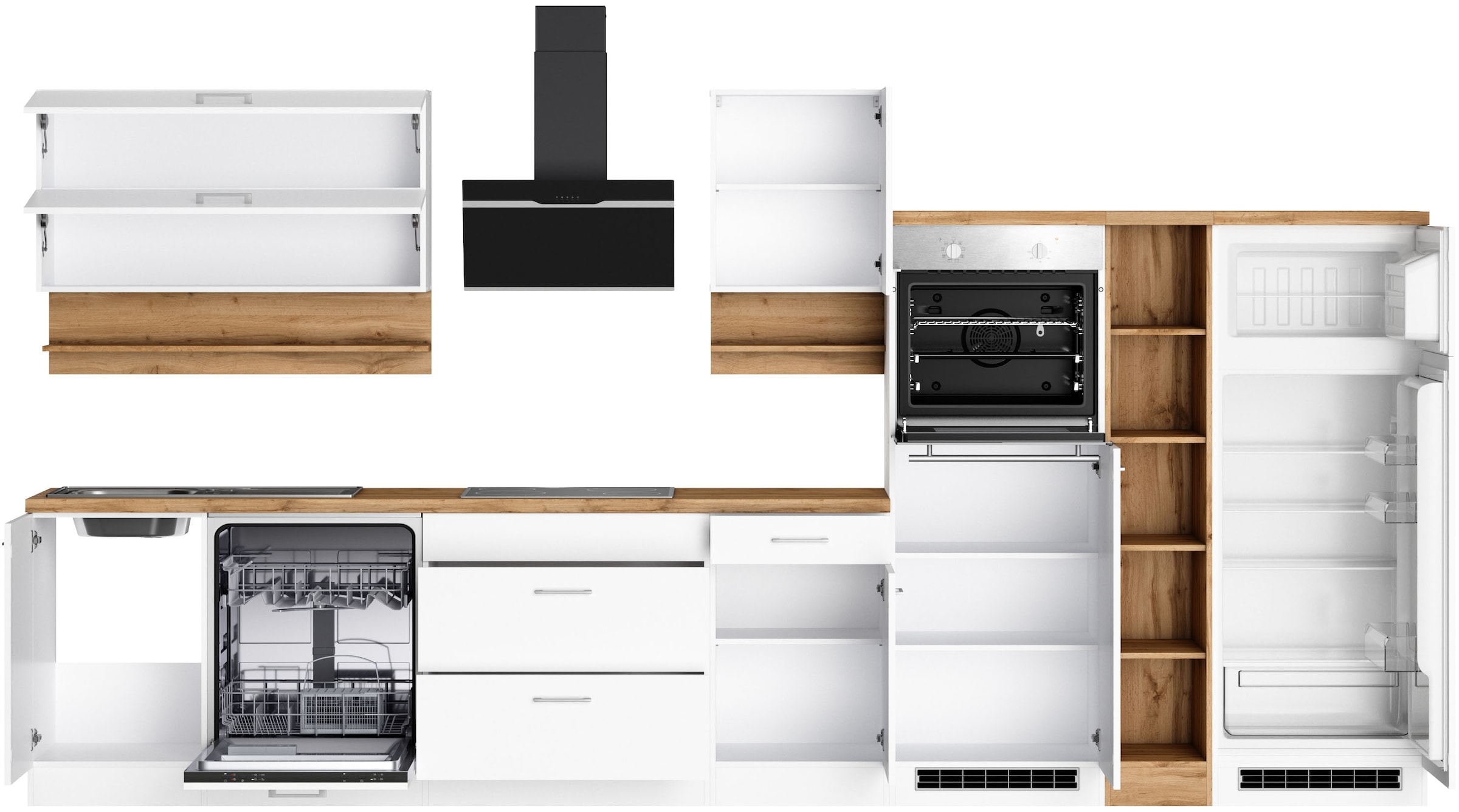 KOCHSTATION Küchenzeile »KS-Milan« 390 cm breit, viel Stauraum, wahlweise mit E-Geräten