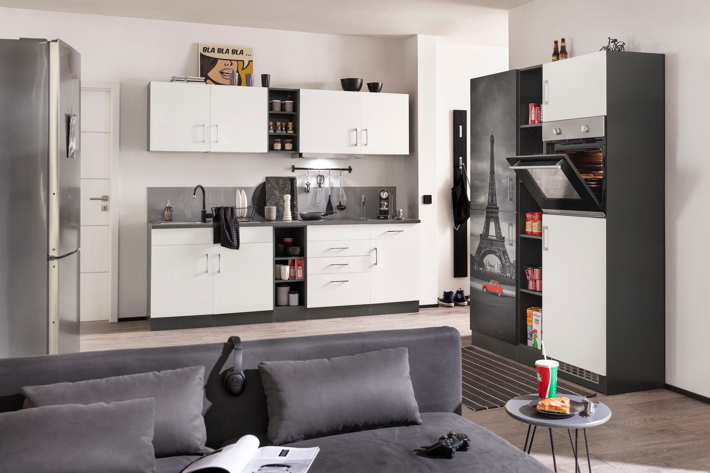 KOCHSTATION Küchenzeile »KS-Paris« mit E-Geräten, Breite 390 cm