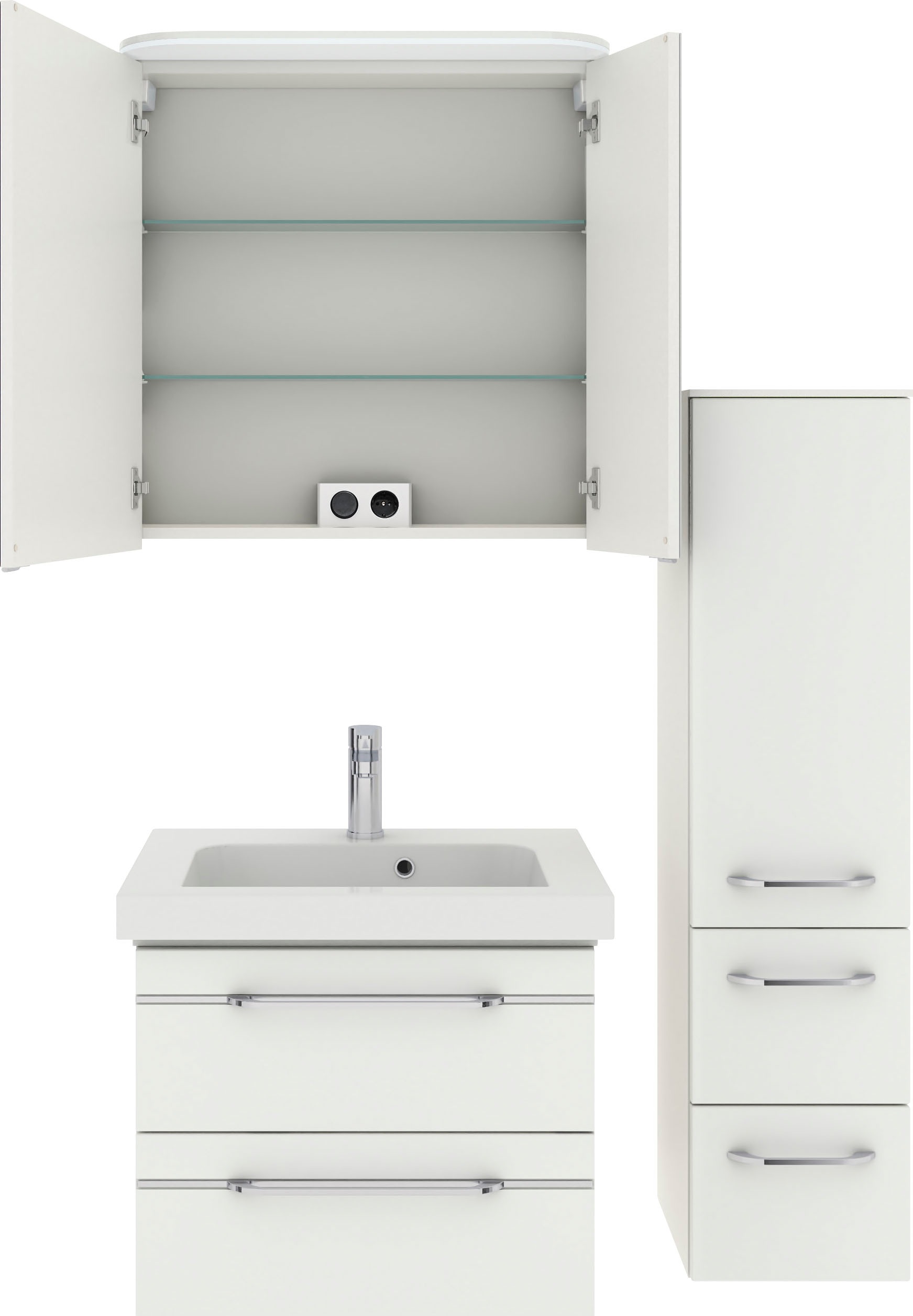 Thumbnail - Saphir Badmöbel-Set "Balto Sprint 3-teilig, Mineralmarmor-Waschtisch mit LED-Spiegelschrank" 4 Stk. tlg.