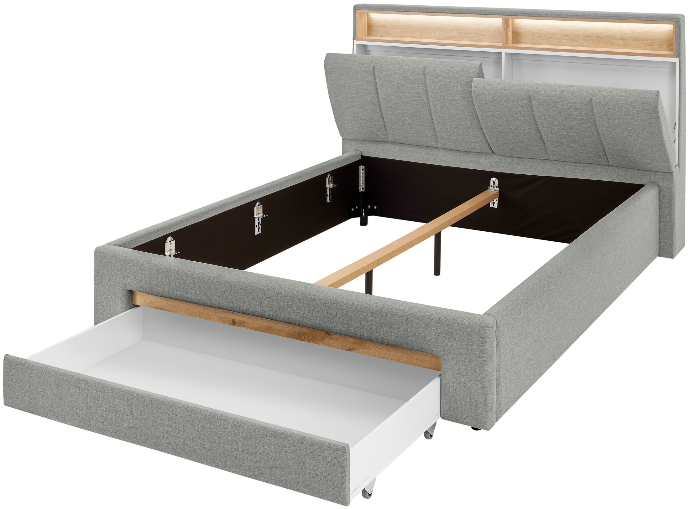 INOSIGN Polsterbett »CiTY/GiRON,, gepolstertes Stauraumbett, mit LED Beleuchtung« Bettkasten mit Hundebett oder als Stauraum, klappbare Kopfteile