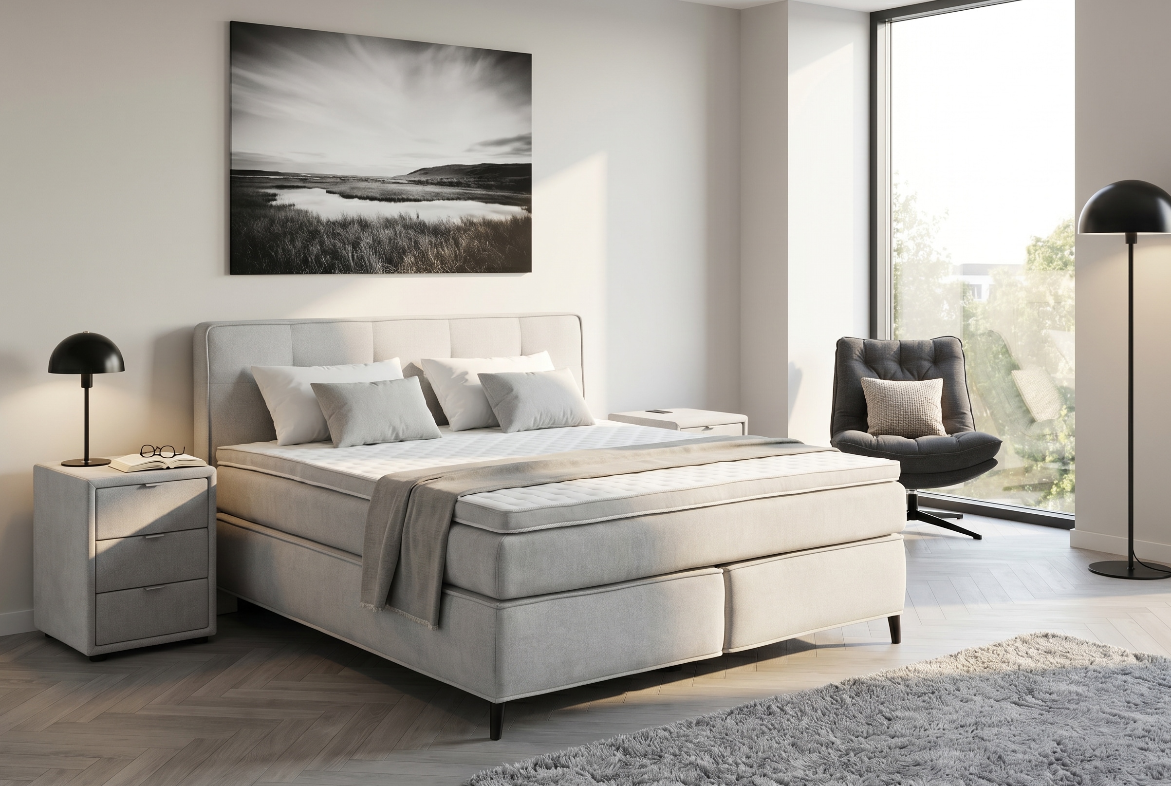 Jockenhöfer Gruppe Boxspringbett "CAPELLO, inkl. Taschenfederkernmatratze H3-H4 und 6cm Kaltschaumtopper" Bezug in verschiedenen Strukturstoffen, 160x200 oder 180x200 cm