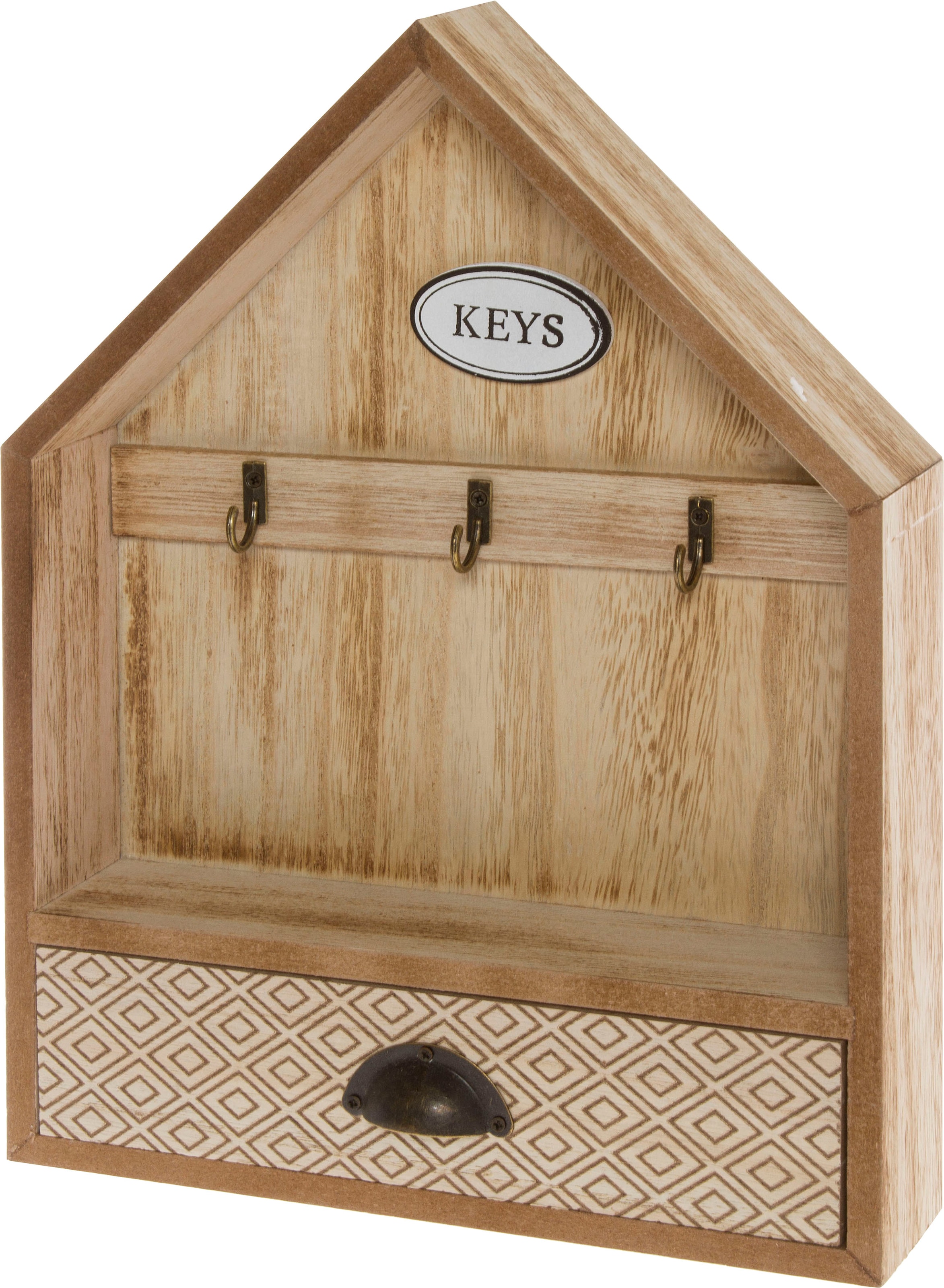 Schlüsselkasten »Sylke«, Schlüsselbrett, Haus Form, mit 3 Haken & Schublade