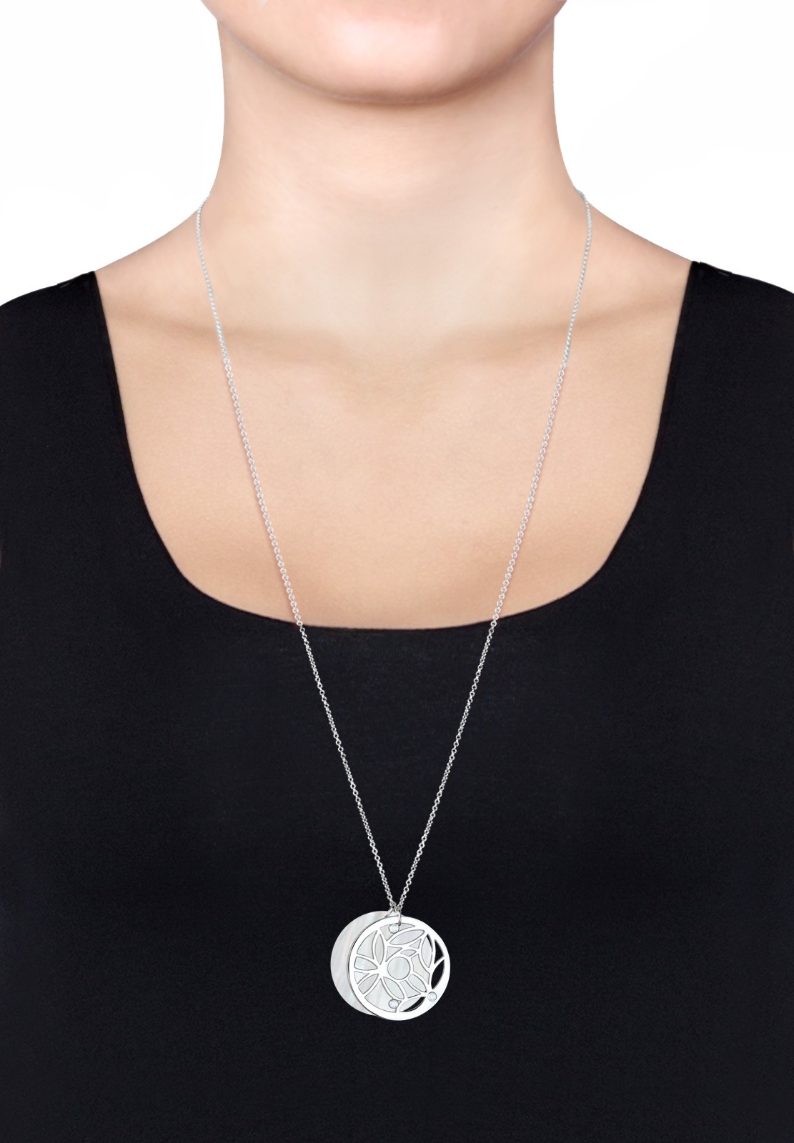 Elli Kette mit Anhänger »Ornament Perlmuttscheibe Topas 925 Sterling Silber«