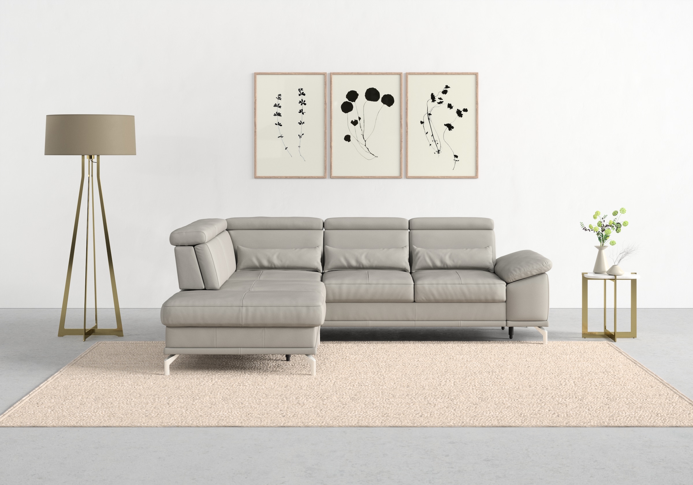 sit&more Ecksofa "Cabrio L-Form, B: 274 cm, mit Sitztiefen-, Arm- & Kopfteilverstellung" 3 Nierenkissen, Federkern, optional Schlaffunktion und Stauraum