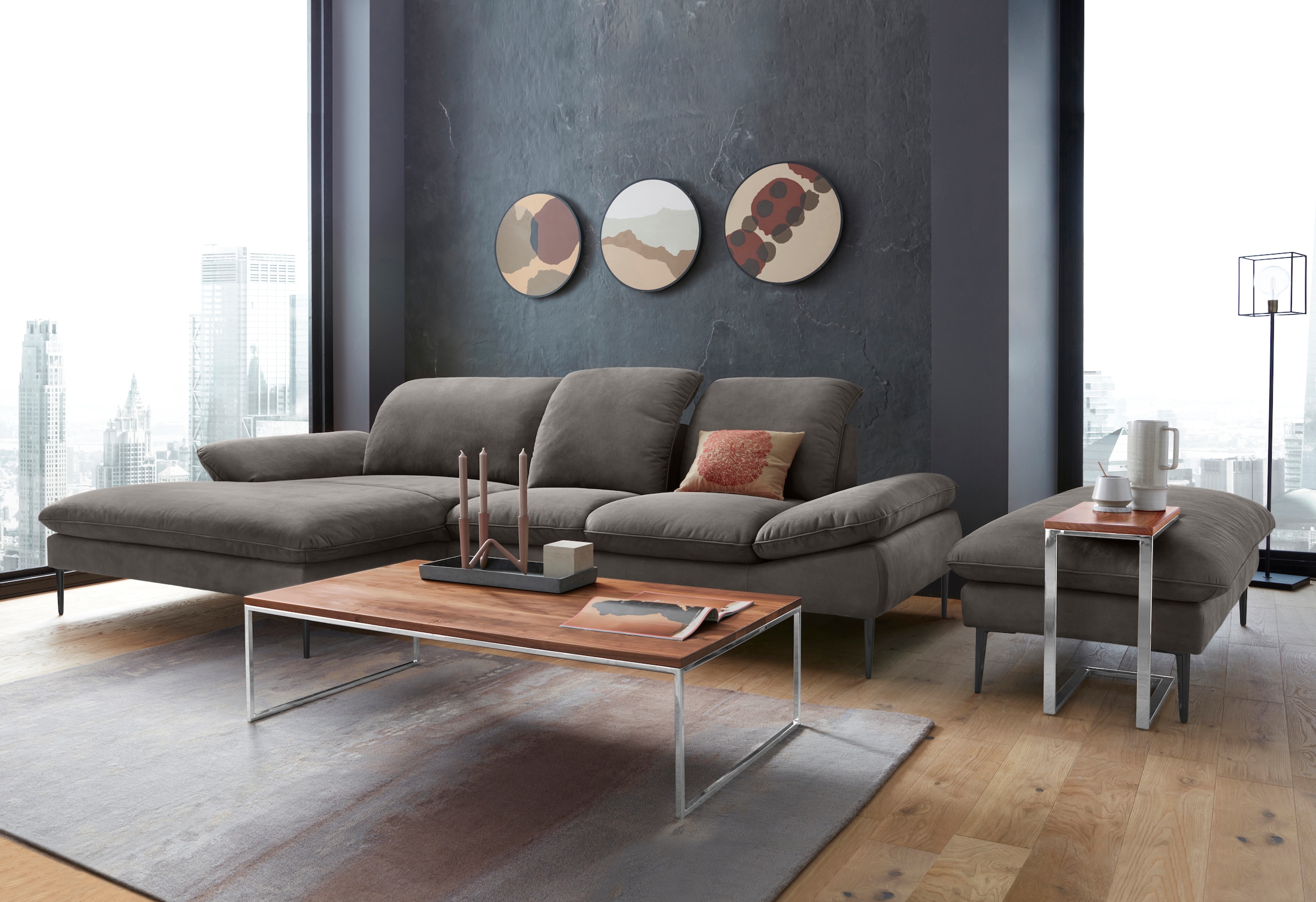 W.SCHILLIG Ecksofa »enjoy&MORE, Designsofa, elegant und bequem, L-Form«, Sitztiefenverstellung, Füße schwarz pulverbeschichtet, Breite 310 cm