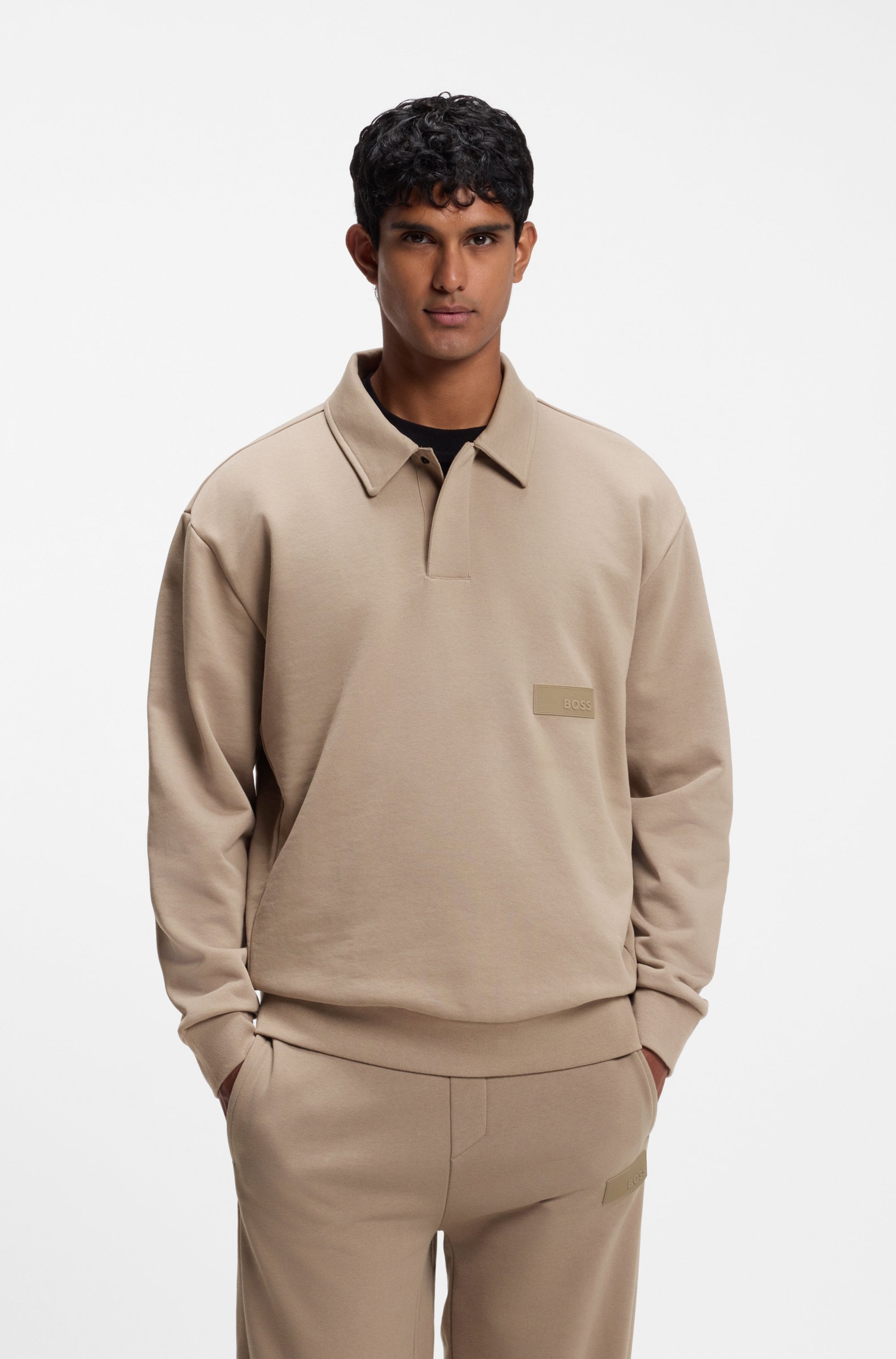 BOSS GREEN Sweatshirt, Polokragen und verdeckte Knopfleiste, Relaxed Fit