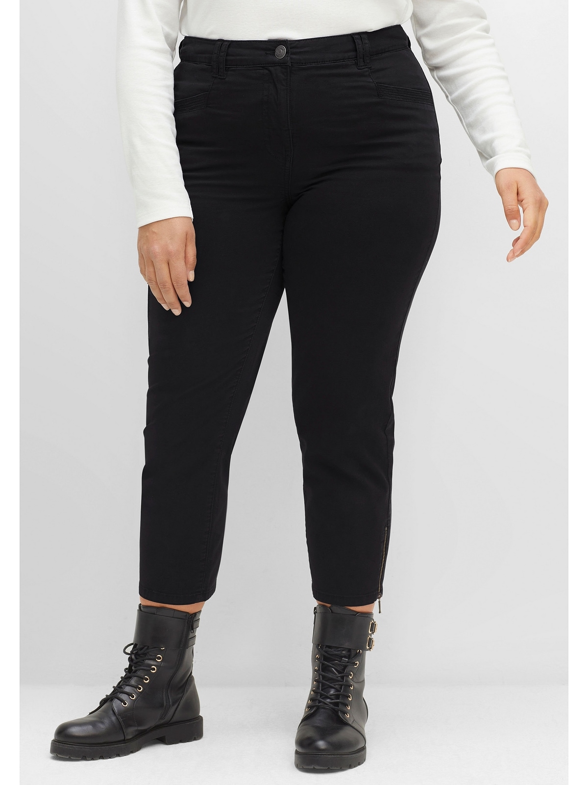 Sheego Stretch-Hose »Große Größen«, aus Baumwoll-Twill mit Zipper-Details  für bestellen | BAUR