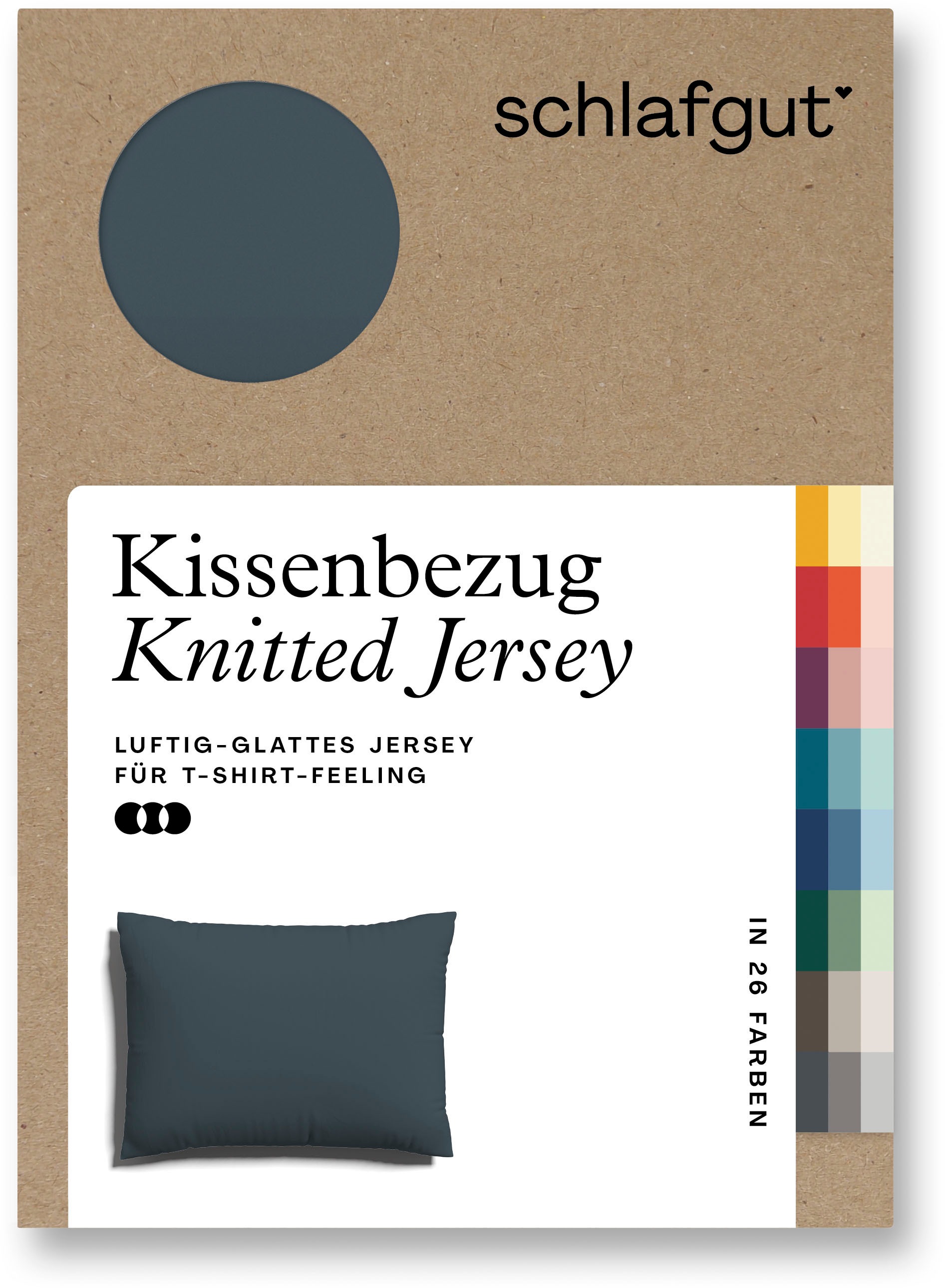 Schlafgut Kissenbezug »Knitted Jersey aus Bio-Baumwolle mit Elasthan, bügelfrei,«, (1 St.), besonders fein gestrickt, Kissenhülle mit farbigem Reißverschluss