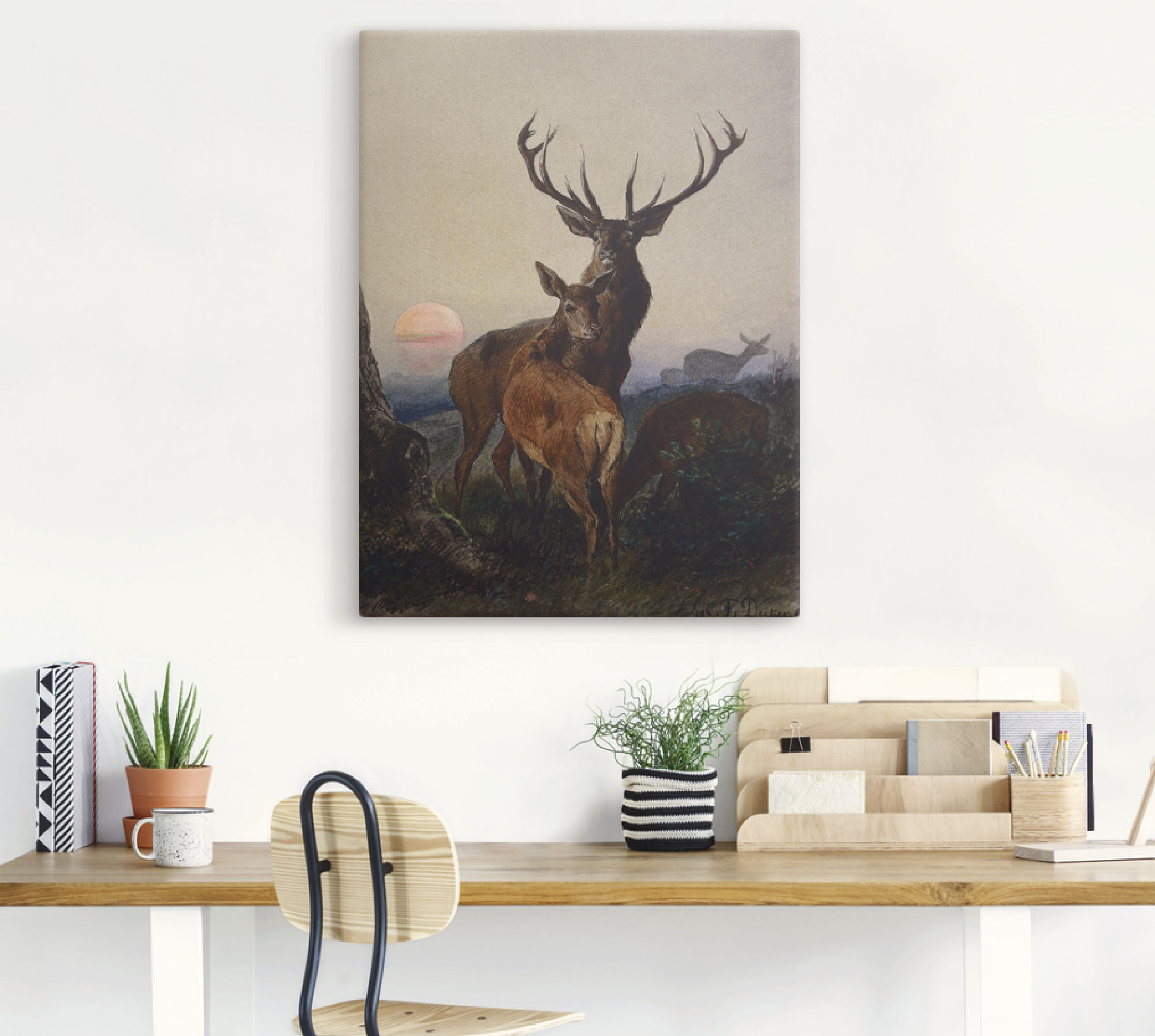 Thumbnail - Artland Wandbild "Hirsch und ein Reh bei Sonnenuntergang", Wildtiere, (1 St.), als Leinwandbild, Poster, Wandaufkleber i...