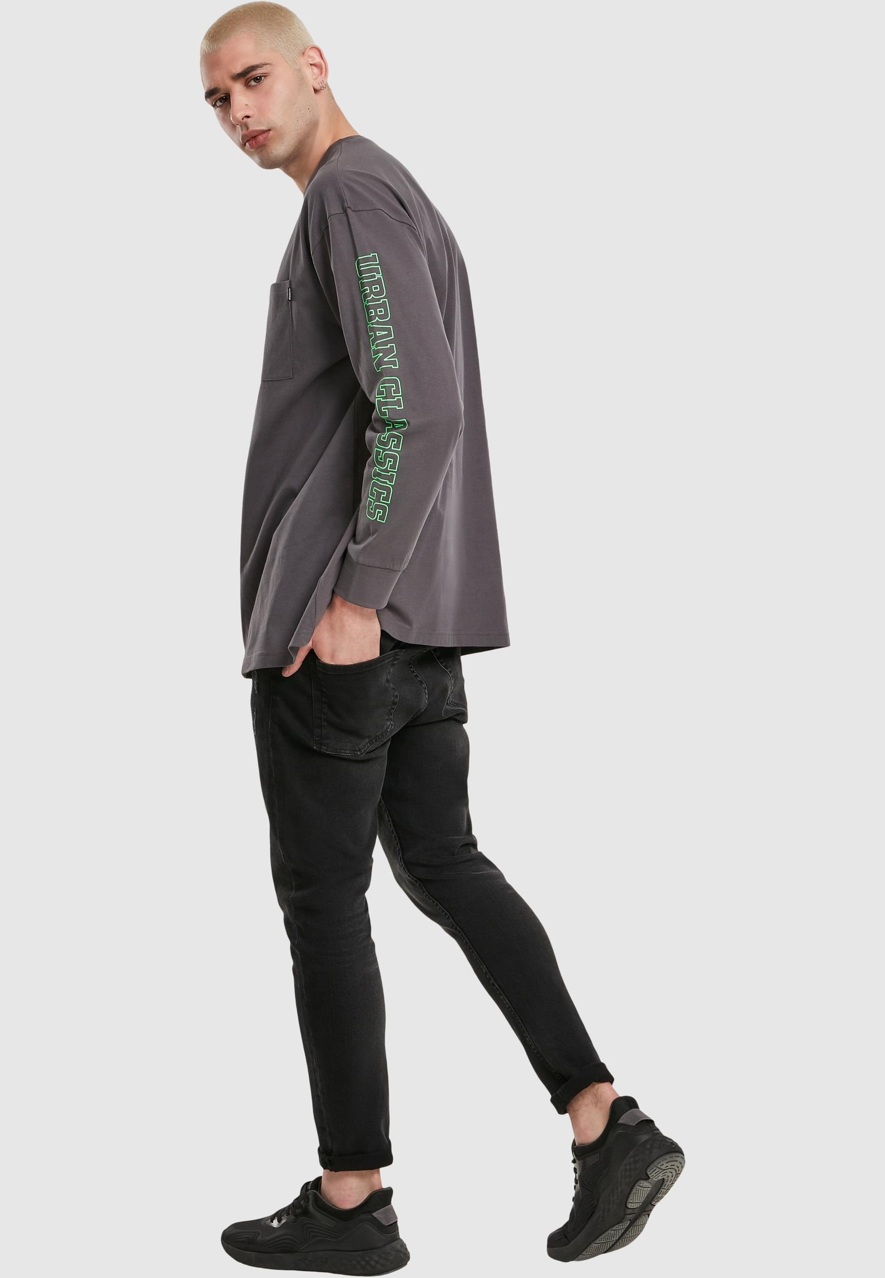 URBAN CLASSICS Longpullover »Urban Classics Herren Neon Logo Boxy Pocket LS«, (1 tlg.)