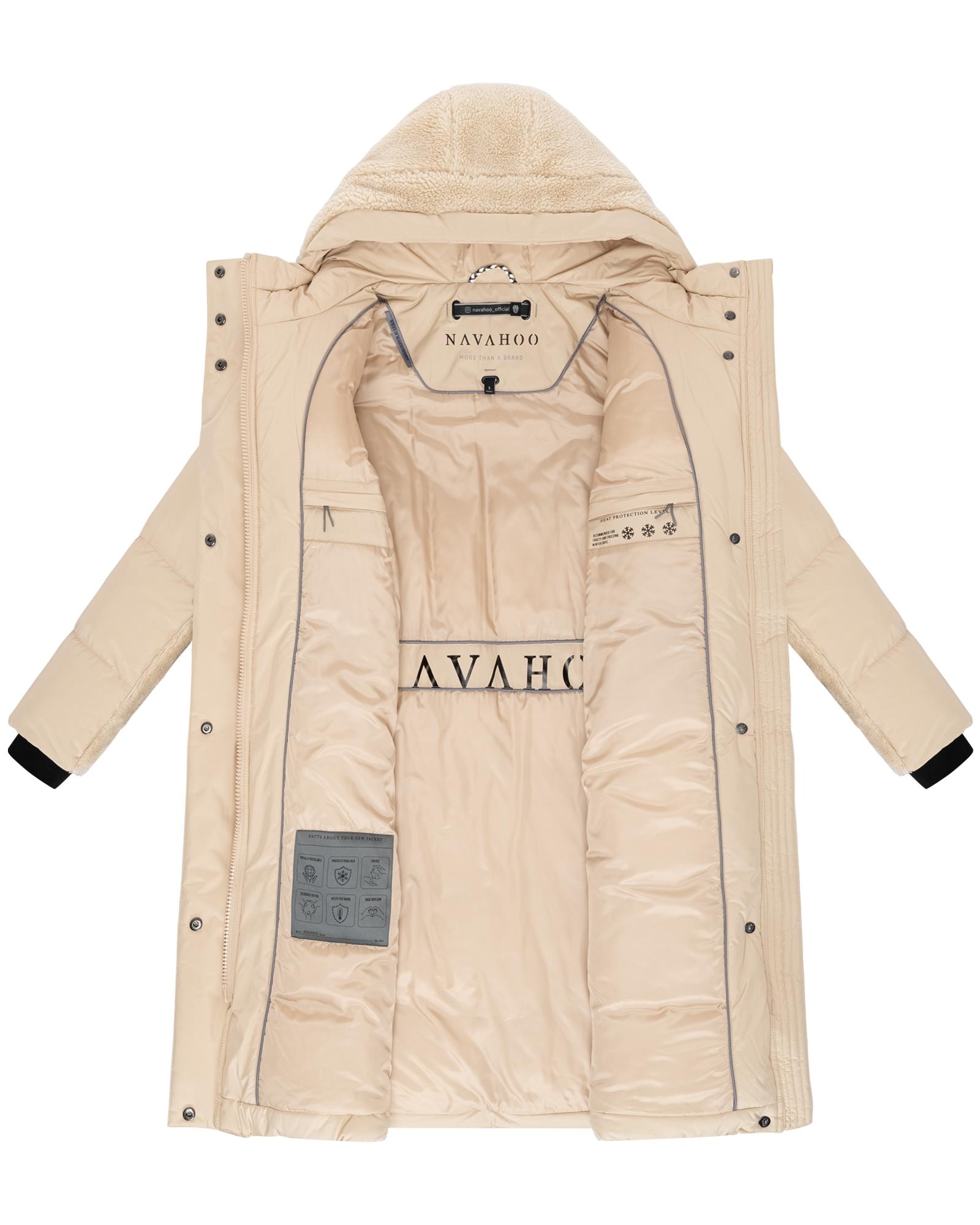 Navahoo Wintermantel »Funkelteddy 14«, warmer Mantel mit Teddyplüsch-Akzenten und Taillengürtel