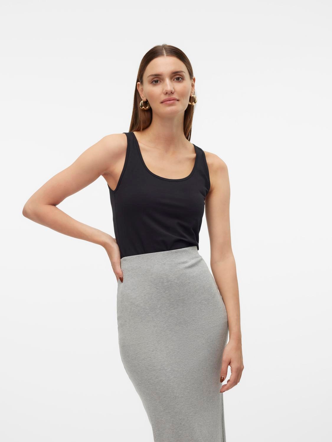 Tanktop VERO MODA "VMLULU LONG TANK TOP JRS GA NOOS", Damen, Gr. S, schwarz, Jersey, Obermaterial: 95% Baumwolle, 5% Elasthan, unifarben, regular fit normal, Rundhals, Tops Tanktop, Baumwollmischung, regular fit