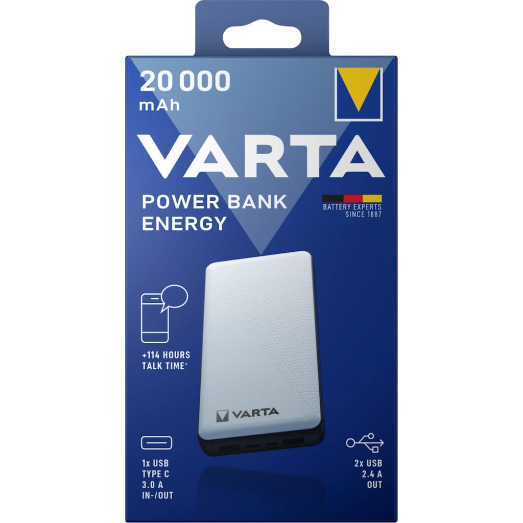 VARTA Powerbank »Power Bank Energy 20000 + Ladekabel 20000mAh Powerbank mit USB Type C«, 20000 mAh, 3,7 V