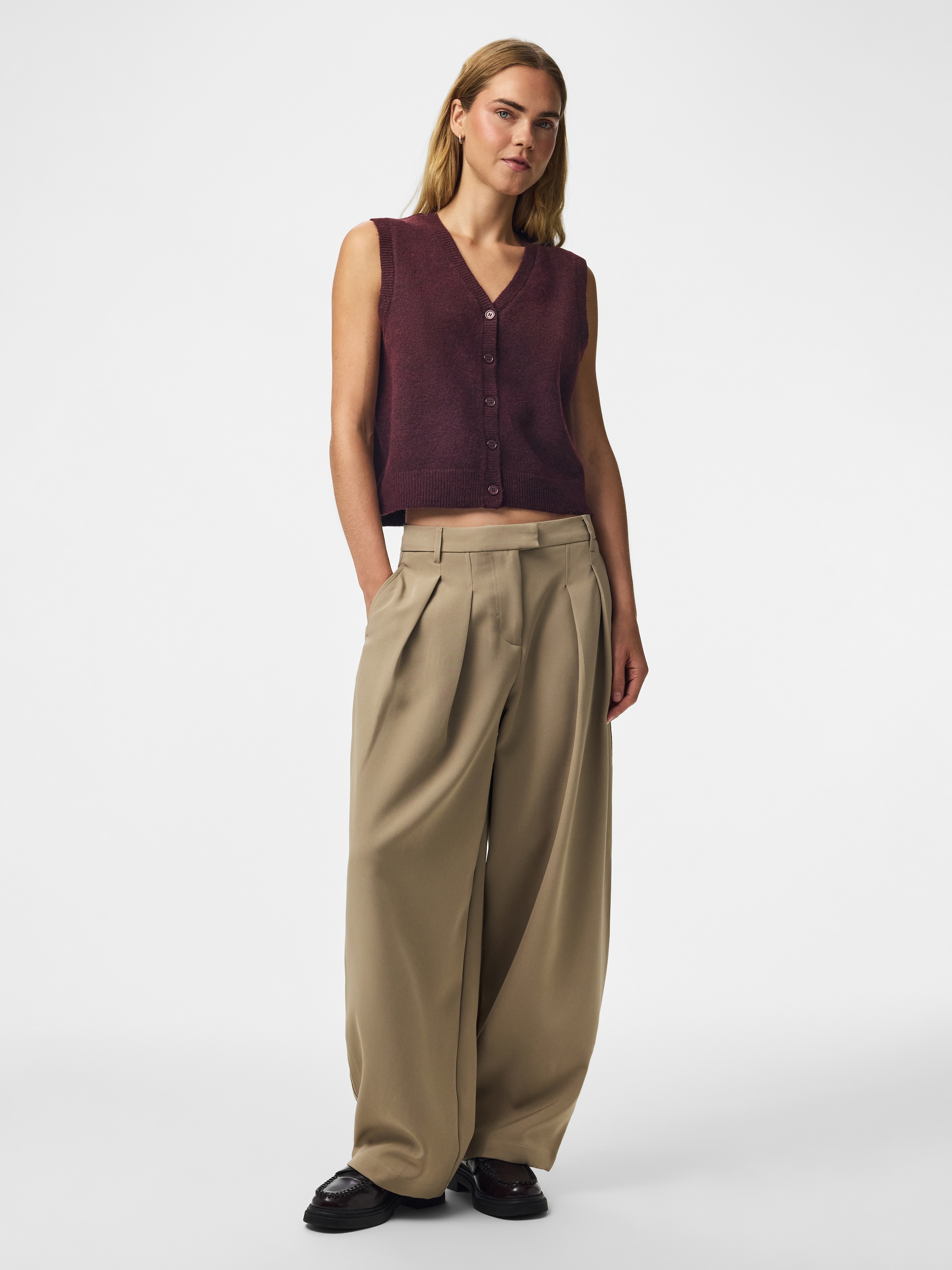 pieces Strickweste »PCSALLY SL V-NECK KNIT VEST NOOS BC« Materialmix