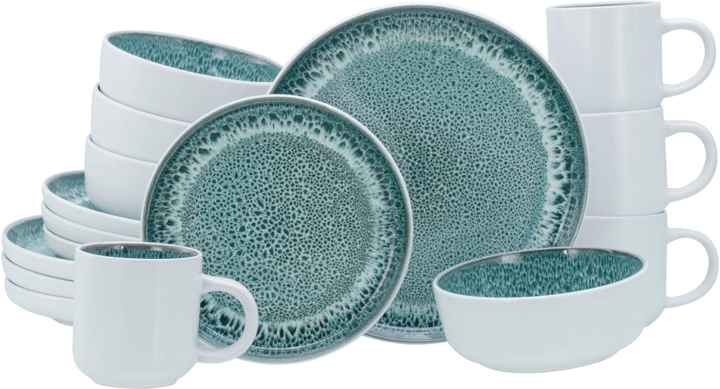 Kombiservice CREATABLE "Nordic Fjord, Service 16-tlg.", eisblau, 16, Steinzeug, Geschirr-Sets, Kombiservice, Reaktive Glasur, Einzigartiger Look