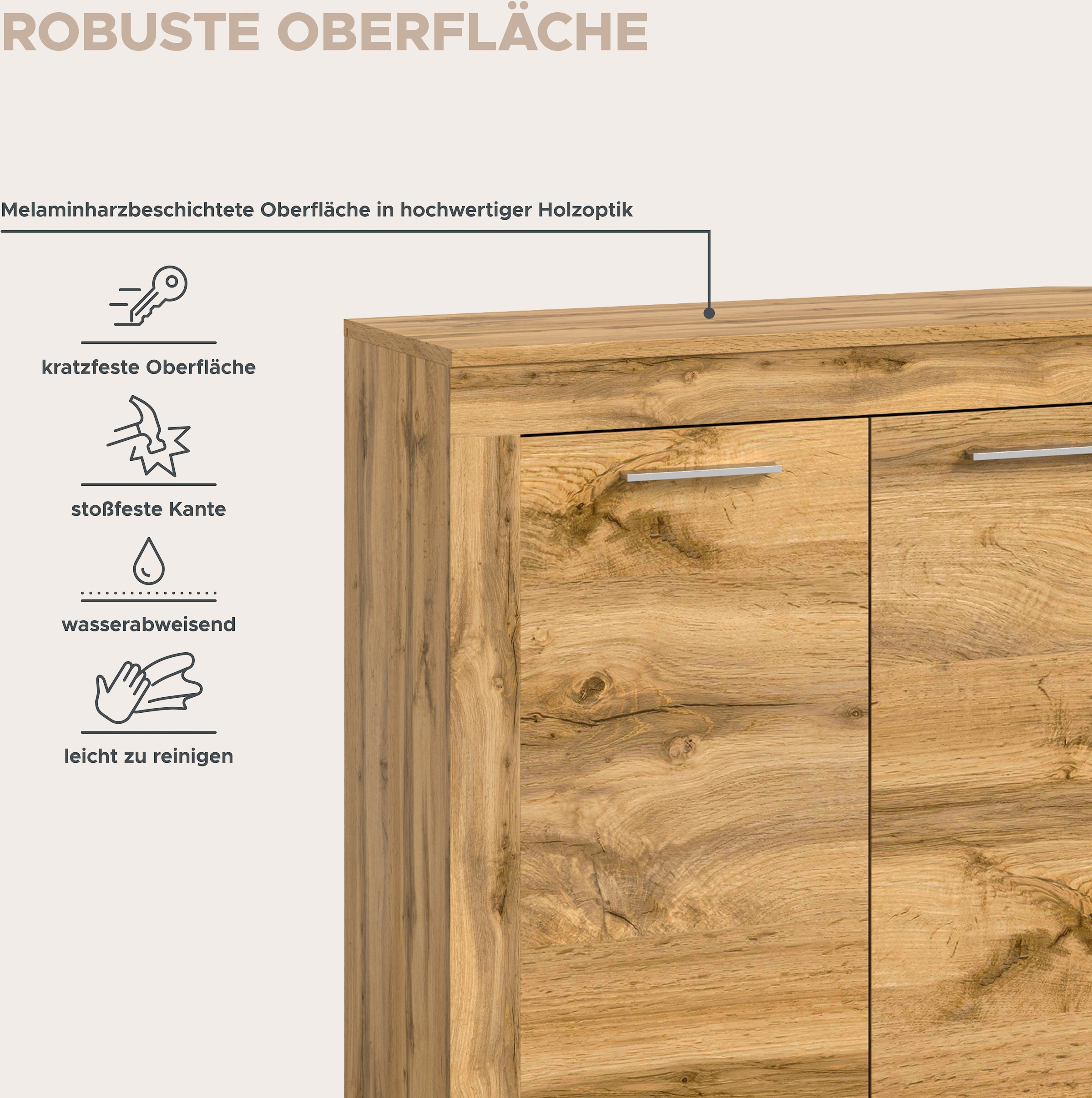INOSIGN Wohnwand »Aosta, Breite 330cm, best. aus Highboard, Lowboard, Wandboard, Vitrine«, (4 St.), Wohnwand, Kombination, Anbauwand, Möbel Set, Schrankwand, Möbel Kombi